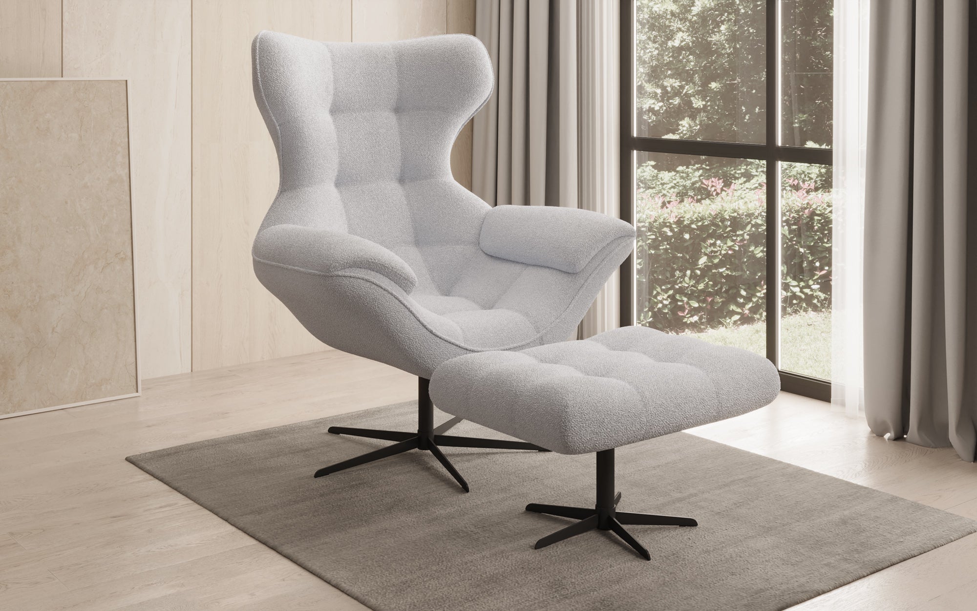 Designer Sofa-Lænestol Aurelio inkl. sidepuf i Bouclé