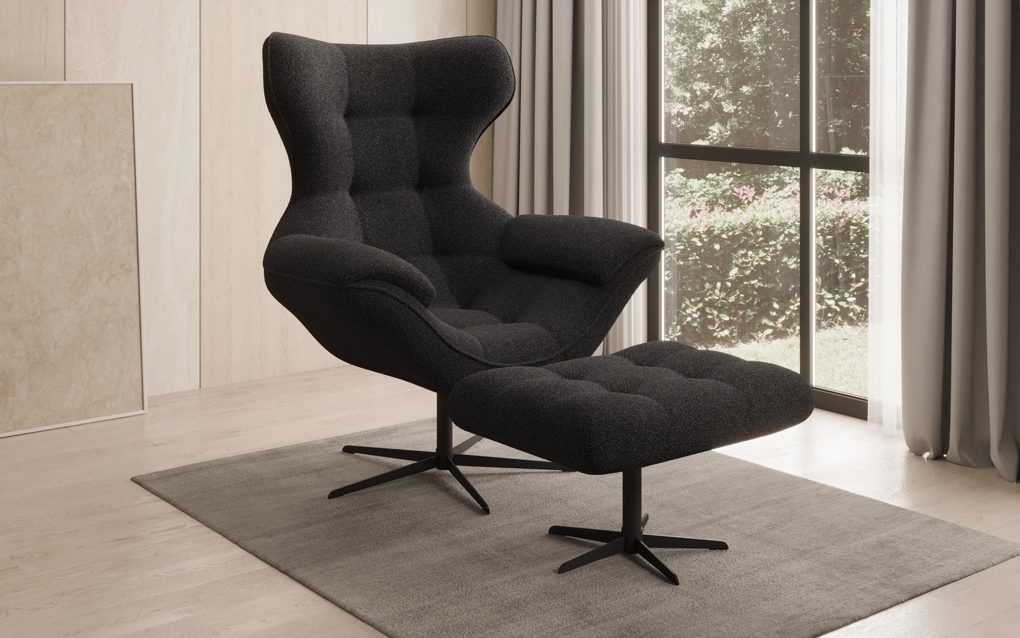 Designer Sofa-Lænestol Aurelio inkl. sidepuf i Bouclé