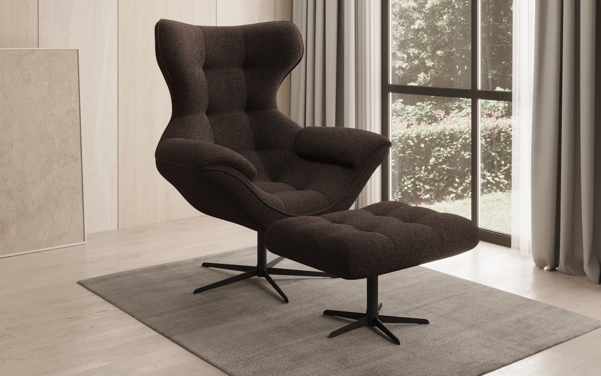 Designer Sofa-Lænestol Aurelio inkl. sidepuf i Bouclé