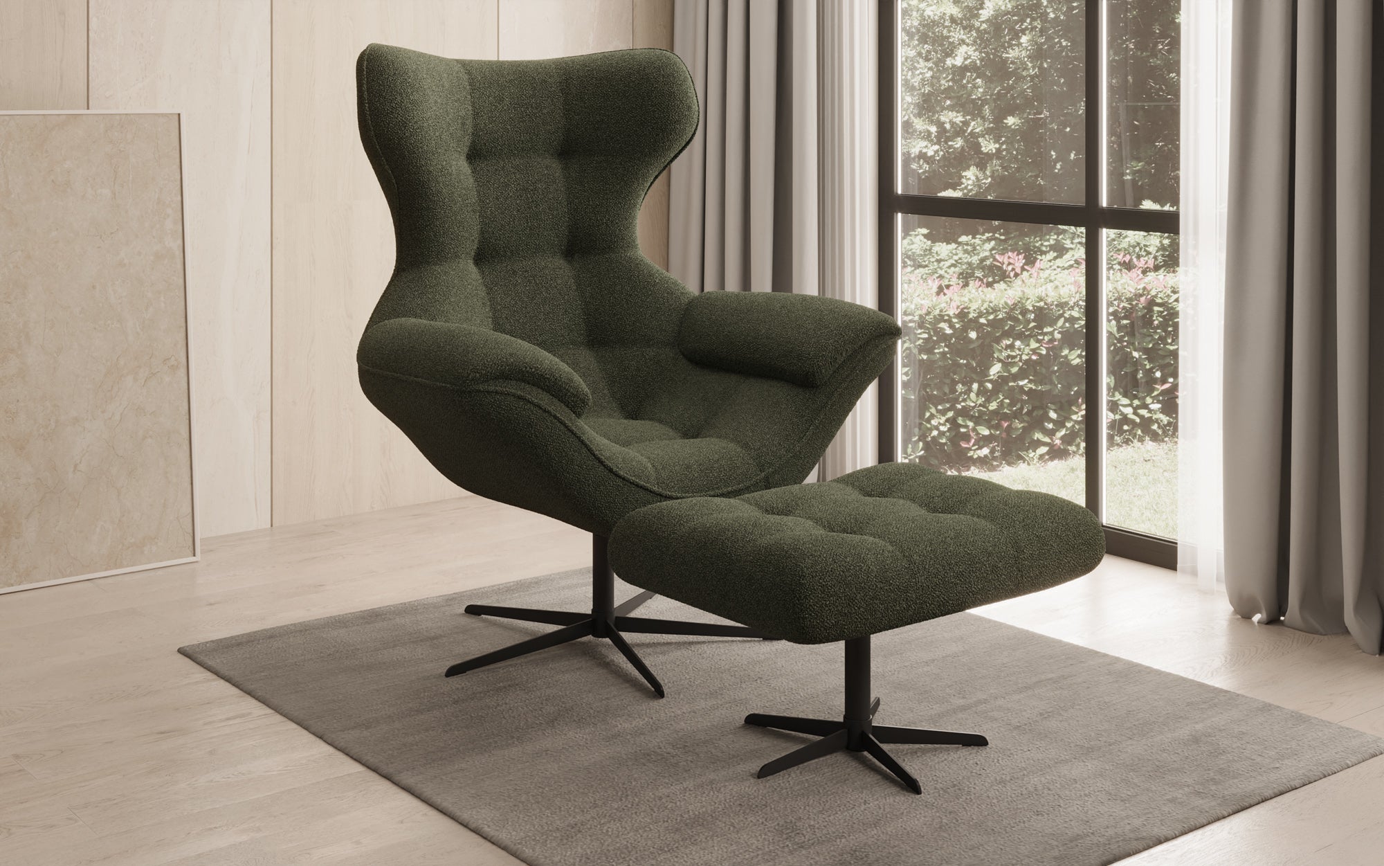 Designer Sofa-Lænestol Aurelio inkl. sidepuf i Bouclé