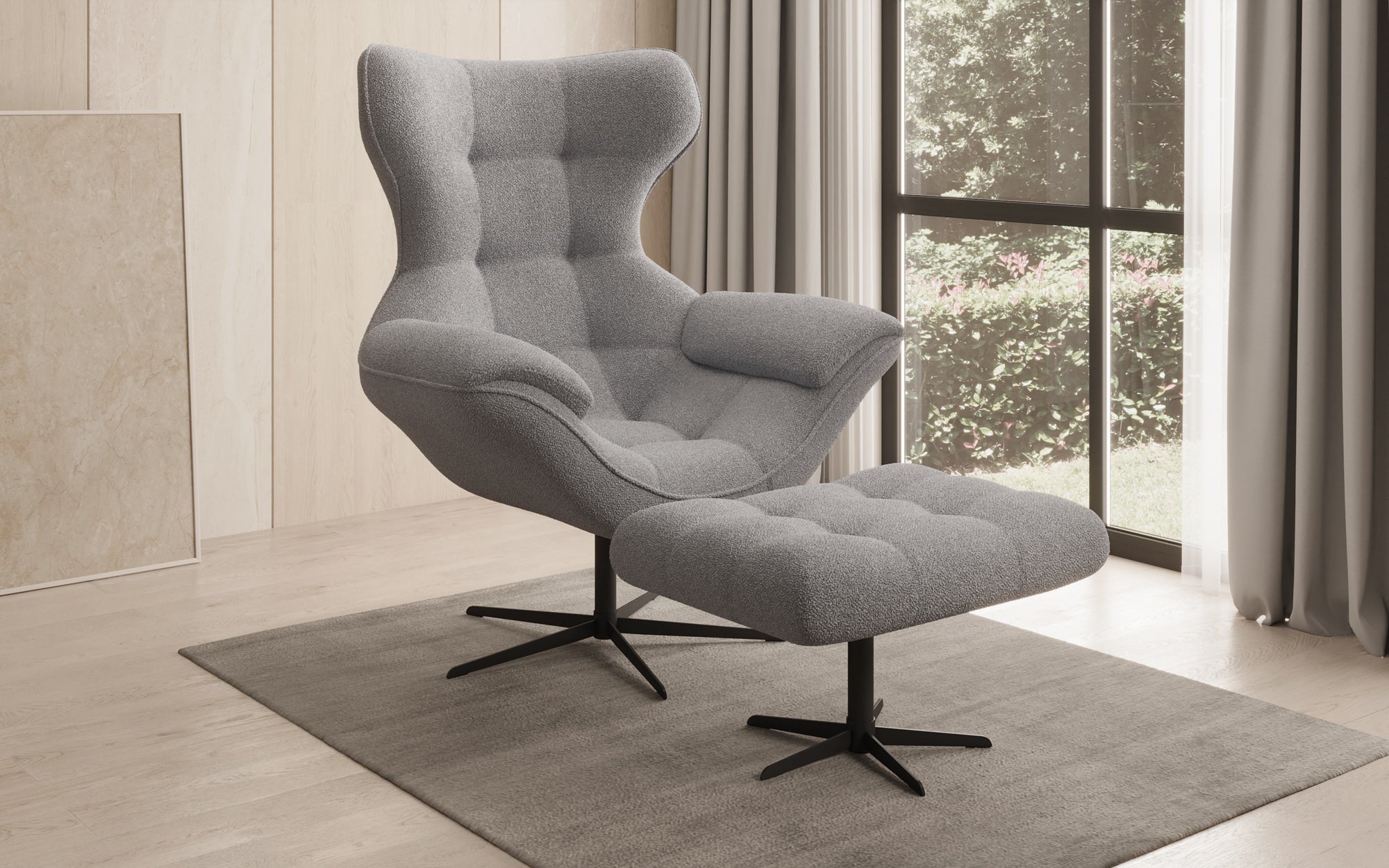 Designer Sofa-Lænestol Aurelio inkl. sidepuf i Bouclé