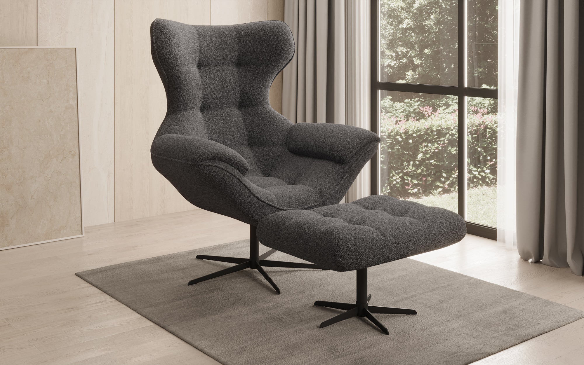 Designer Sofa-Lænestol Aurelio inkl. sidepuf i Bouclé