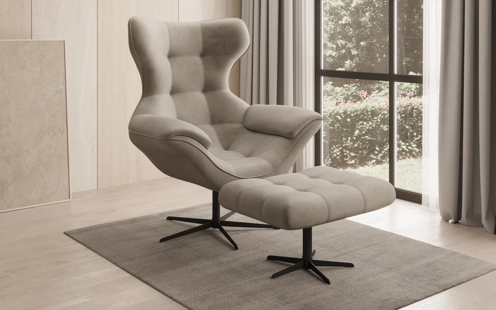 Designer Sofa-Sessel Aurelio inkl. Beistellhocker in Velour