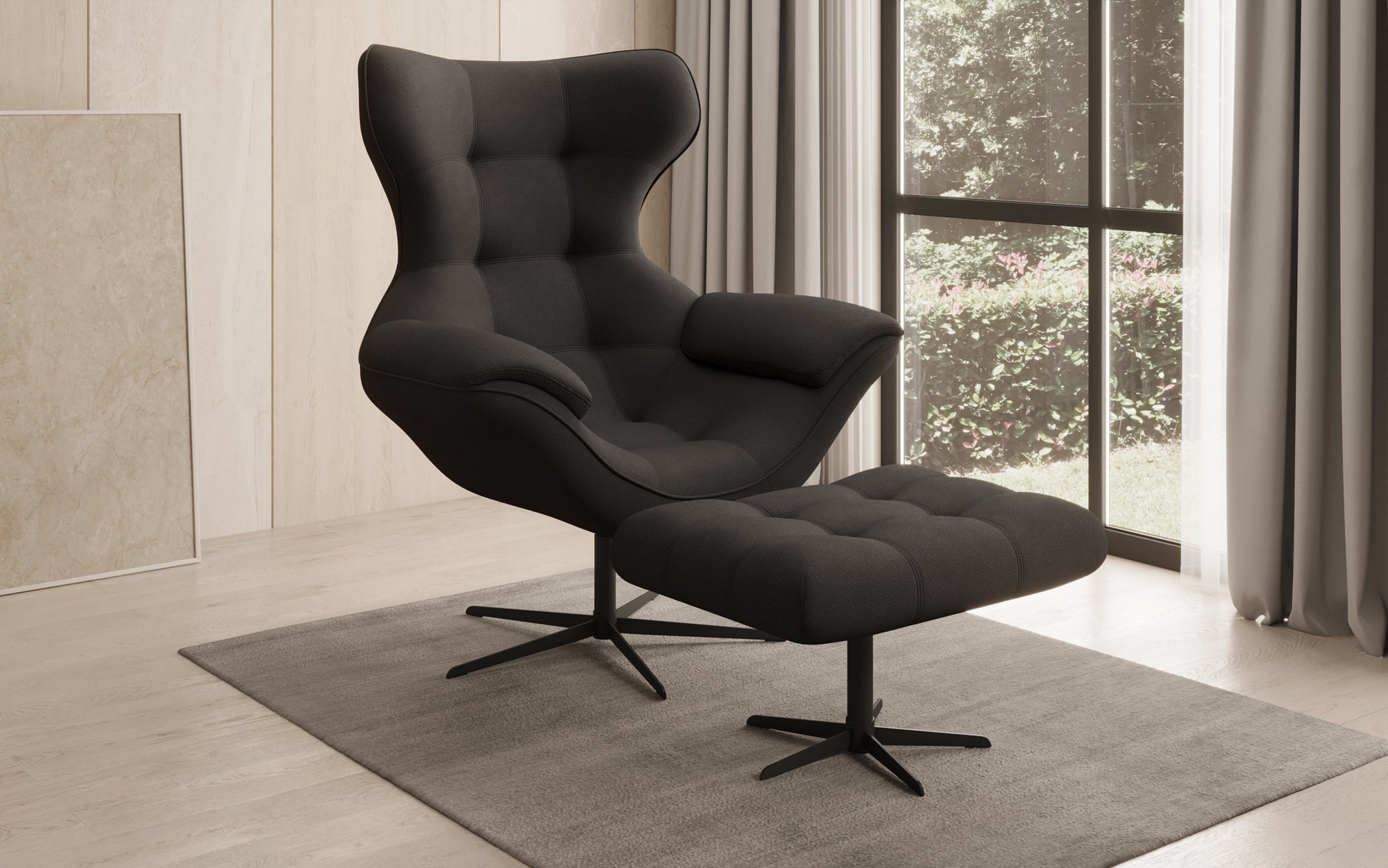 Designer Sofa-Sessel Aurelio inkl. Beistellhocker in Stof