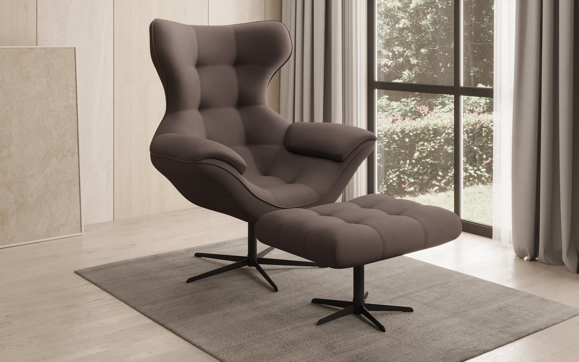 Designer Sofa-Sessel Aurelio inkl. Beistellhocker in Stof
