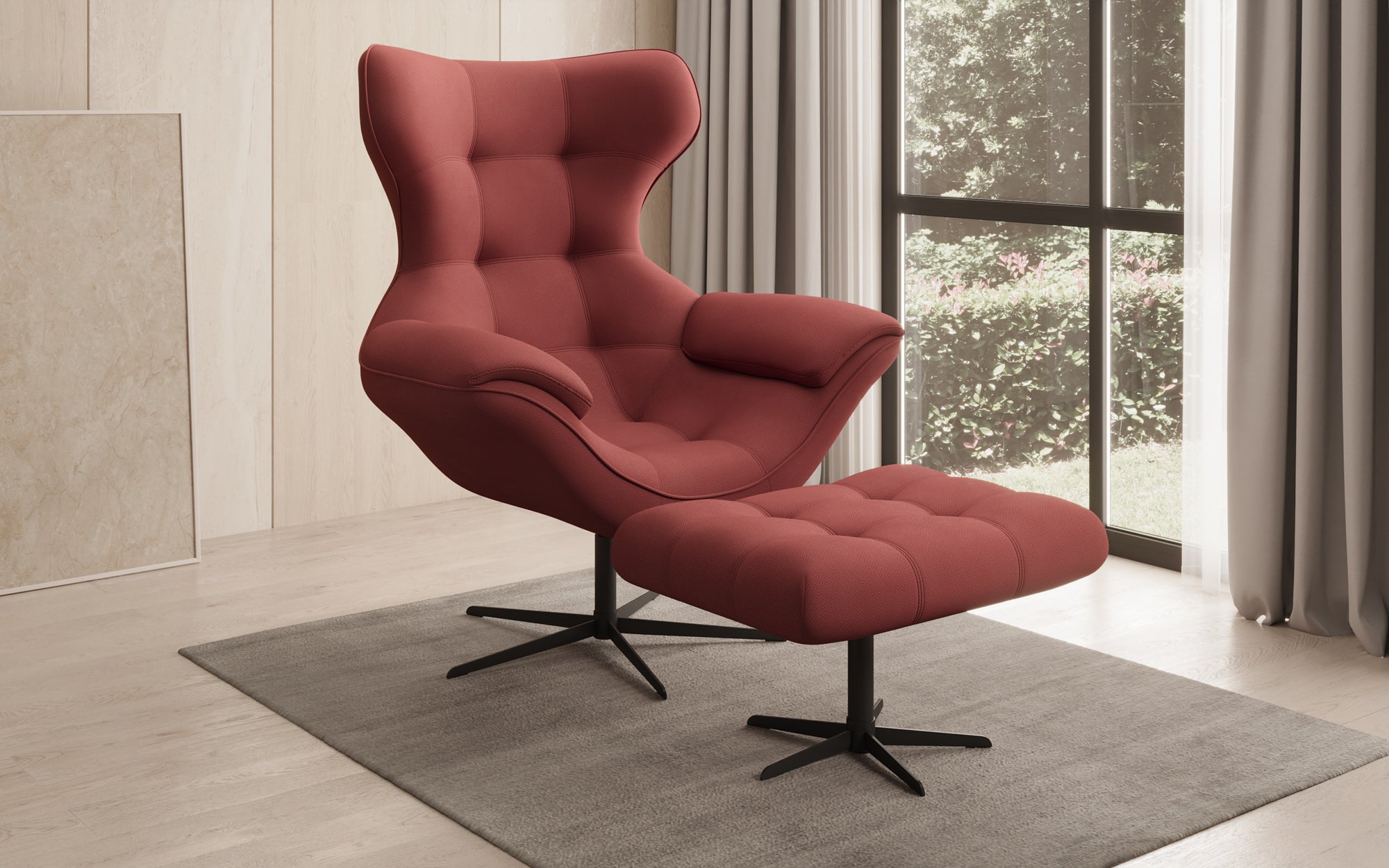 Designer Sofa-Sessel Aurelio inkl. Beistellhocker in Stof