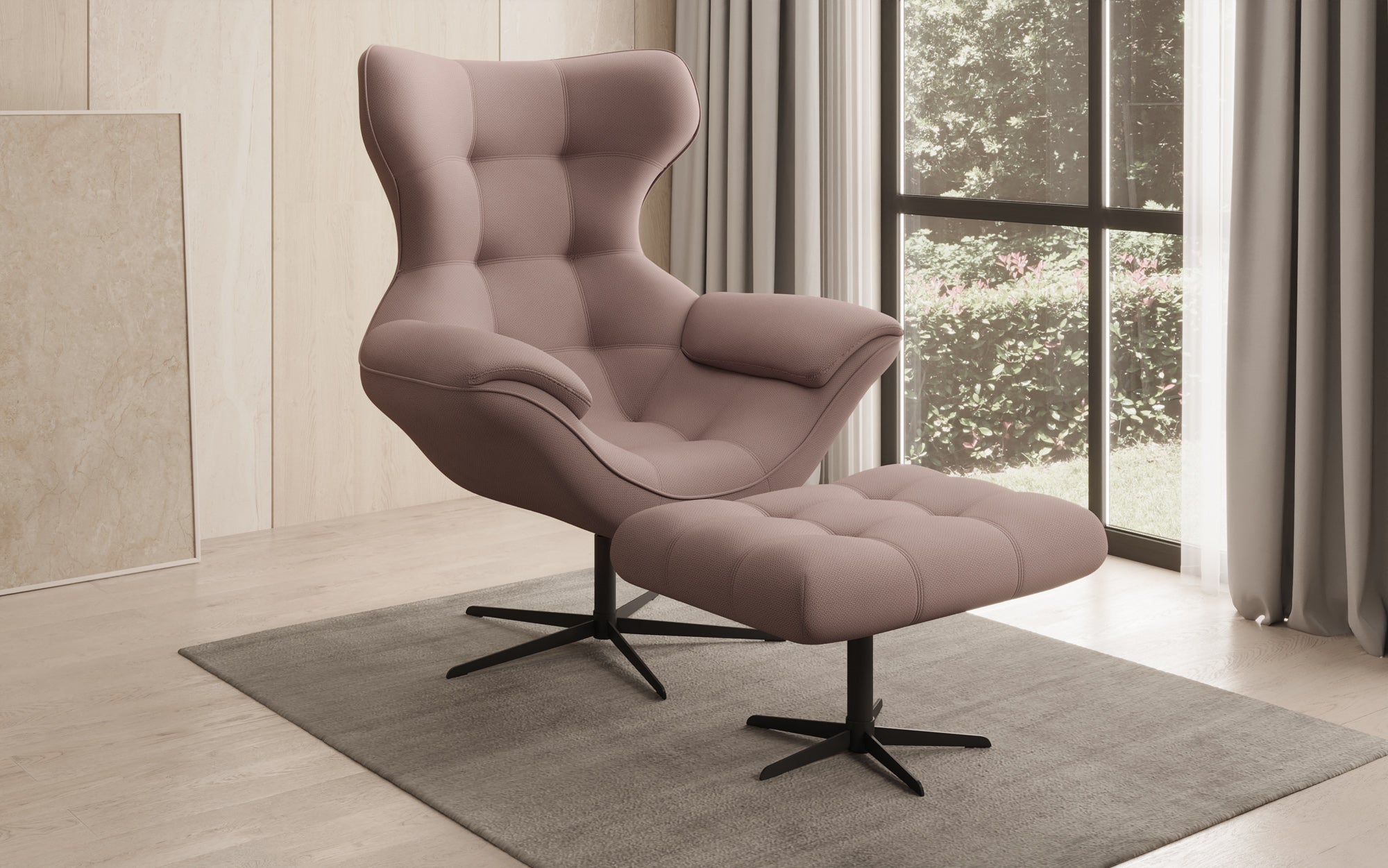 Designer Sofa-Sessel Aurelio inkl. Beistellhocker in Stof