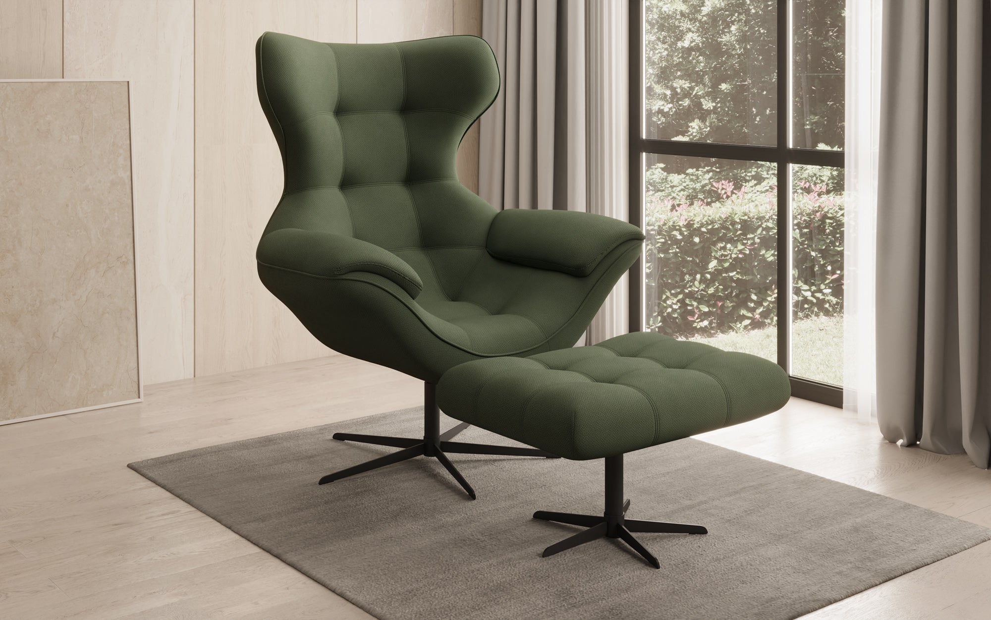 Designer Sofa-Sessel Aurelio inkl. Beistellhocker in Stof