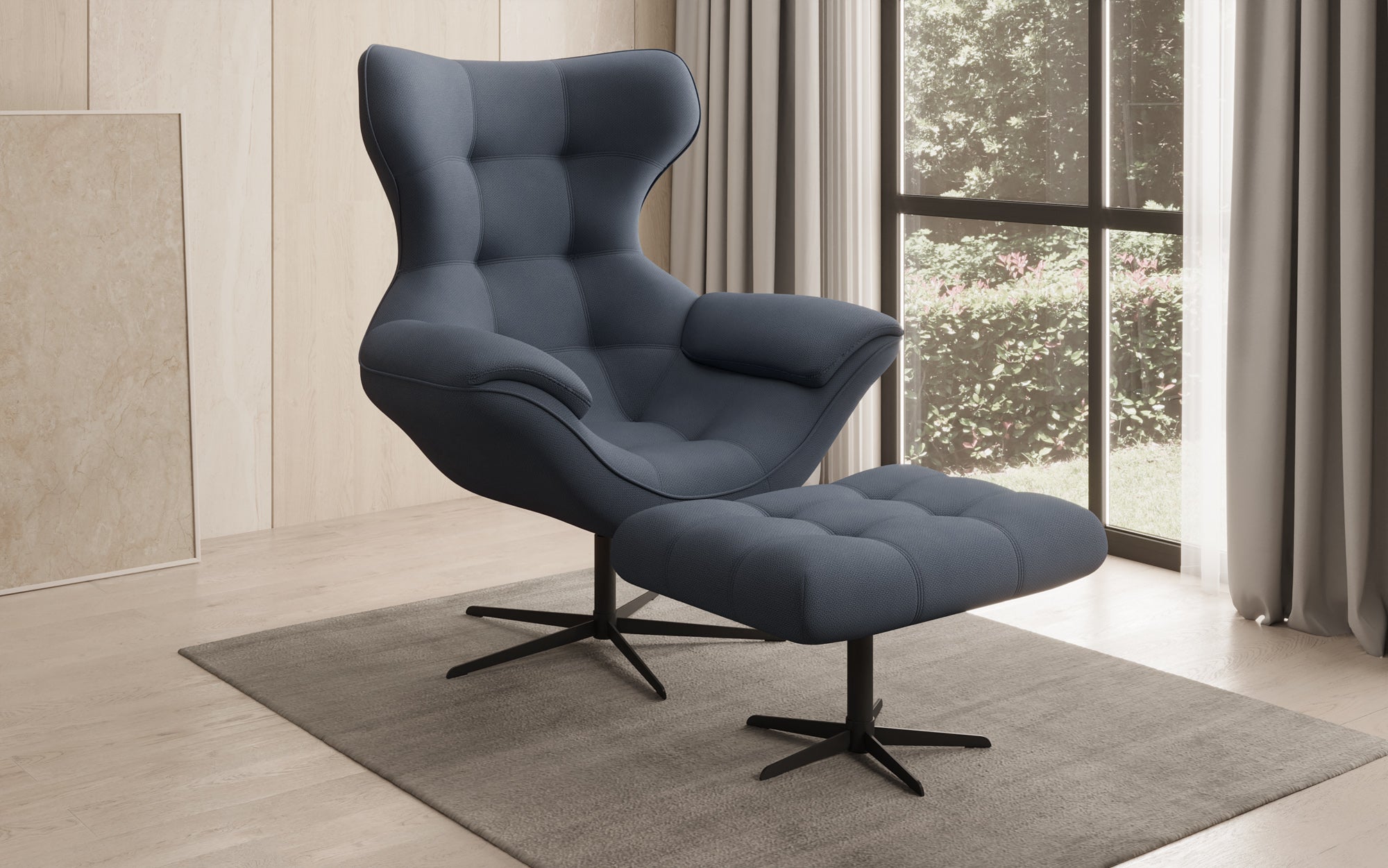 Designer Sofa-Sessel Aurelio inkl. Beistellhocker in Stof
