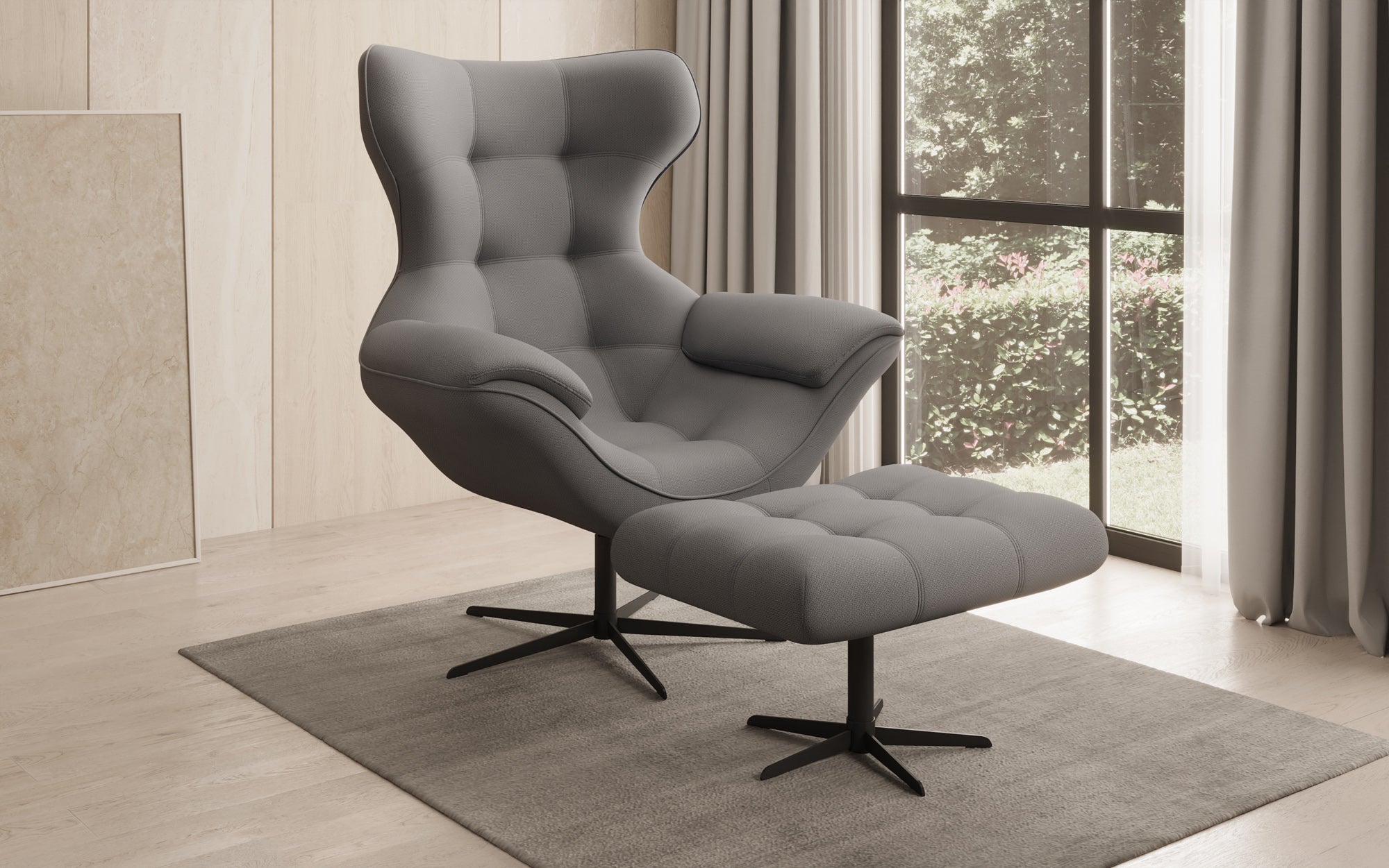 Designer Sofa-Sessel Aurelio inkl. Beistellhocker in Stof