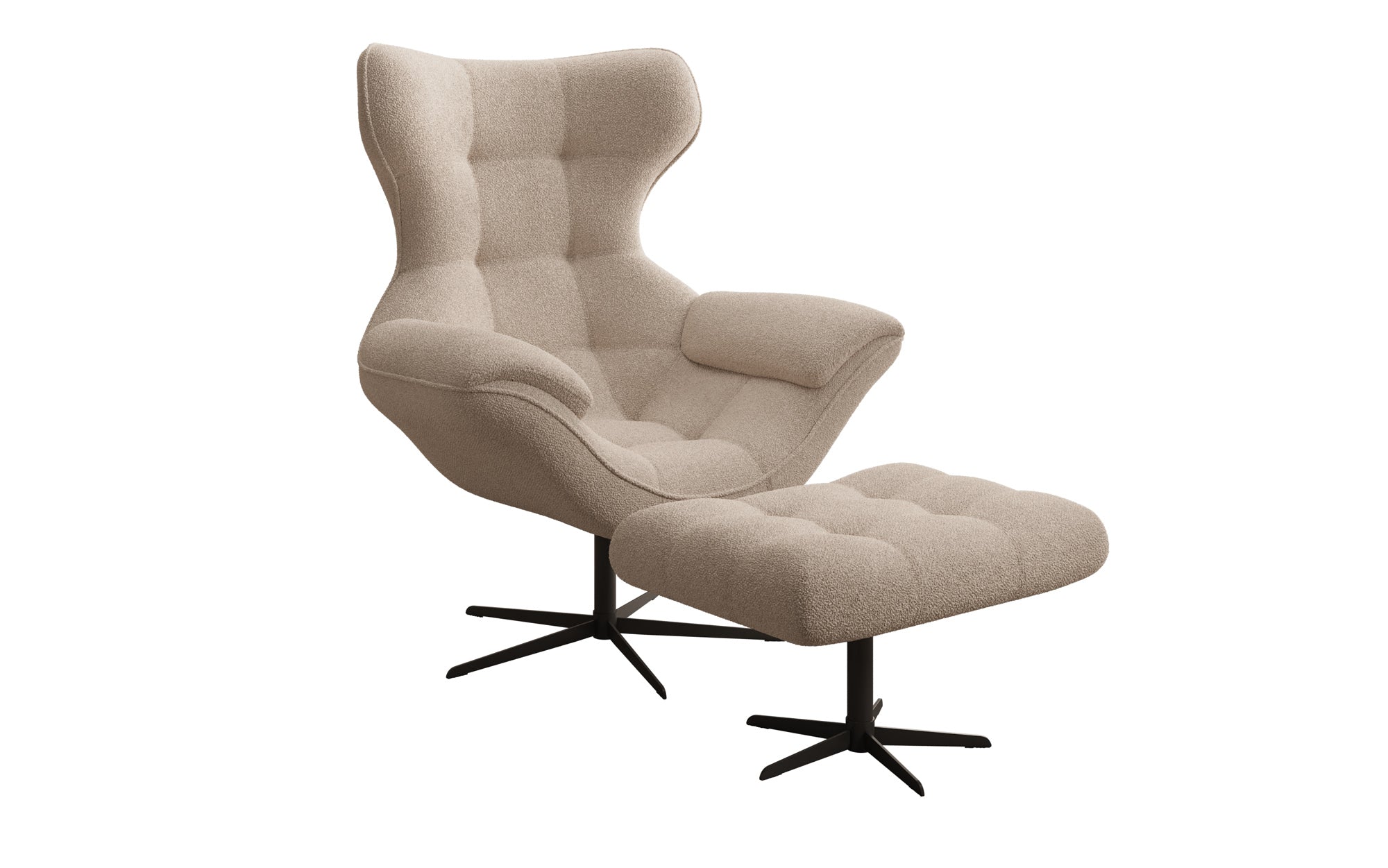Designer Sofa-Lænestol Aurelio inkl. sidepuf i Bouclé