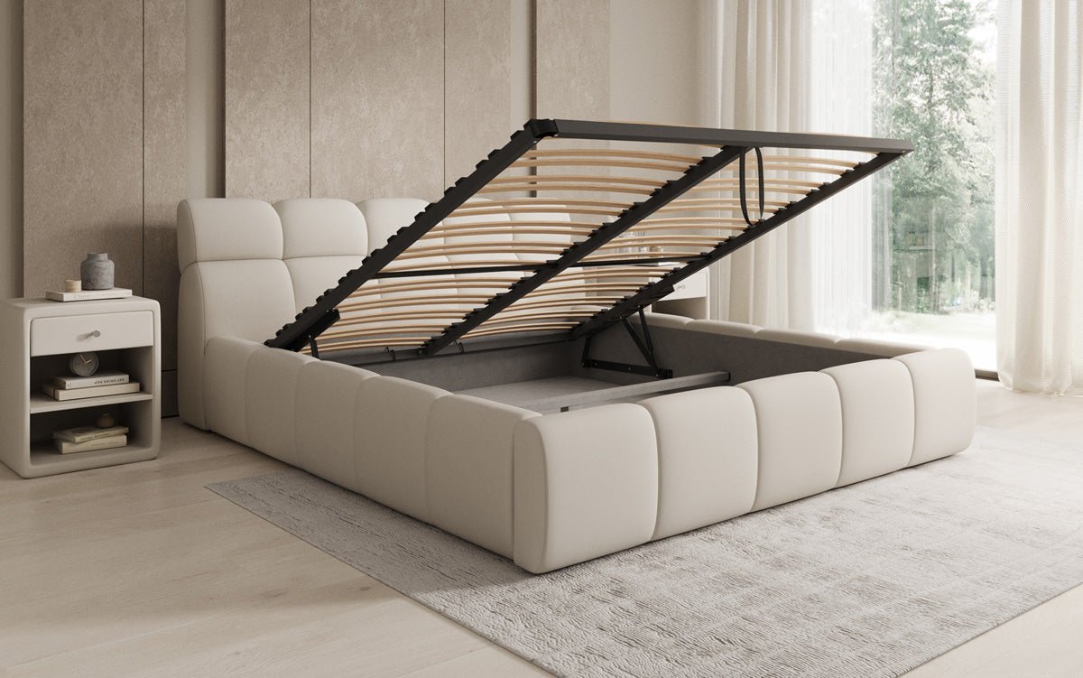Designer polstret seng Dallas Stof med opbevaringsplads