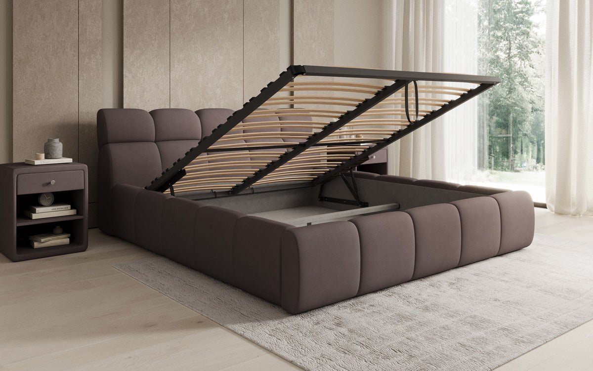 Designer polstret seng Dallas Stof med opbevaringsplads