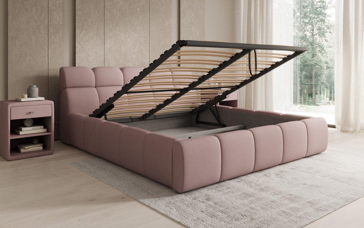 Designer polstret seng Dallas Stof med opbevaringsplads