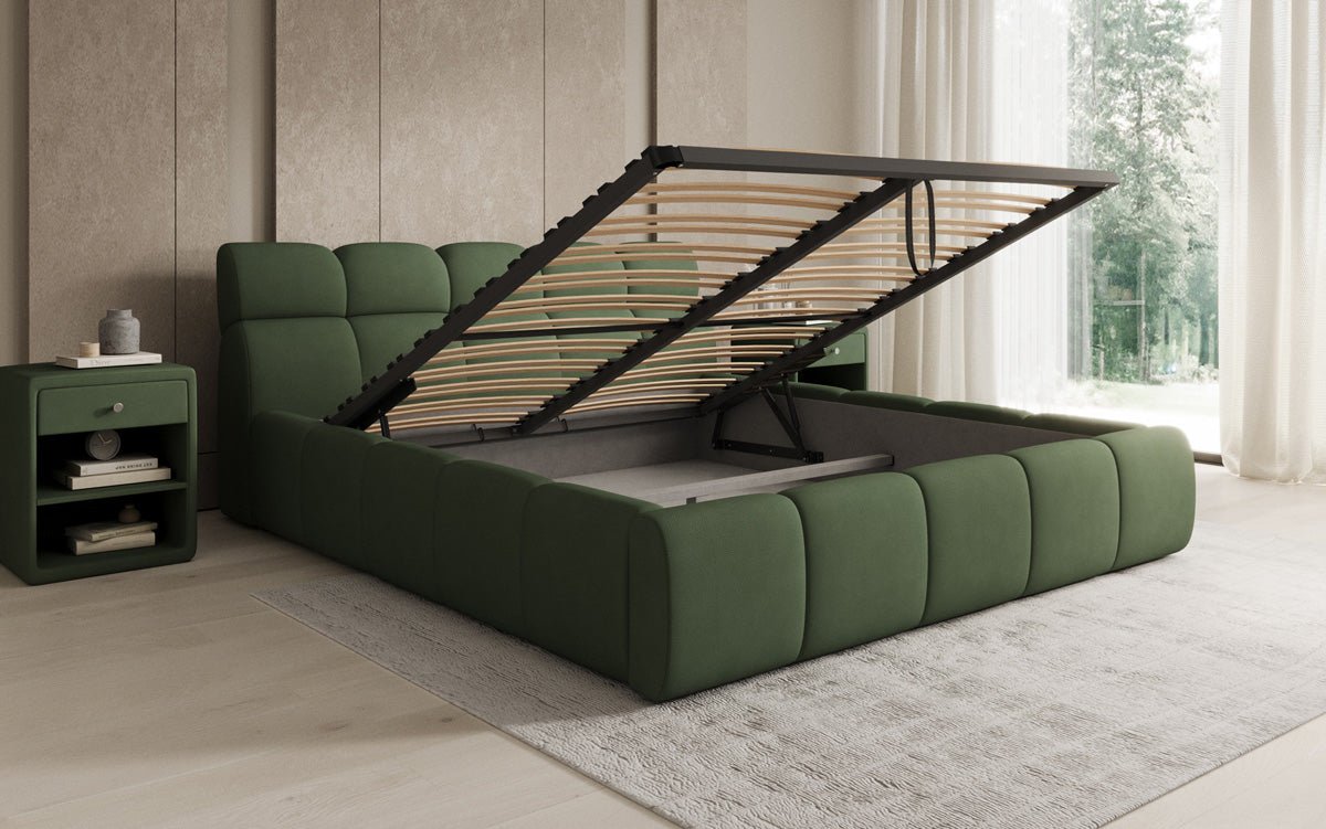 Designer polstret seng Dallas Stof med opbevaringsplads