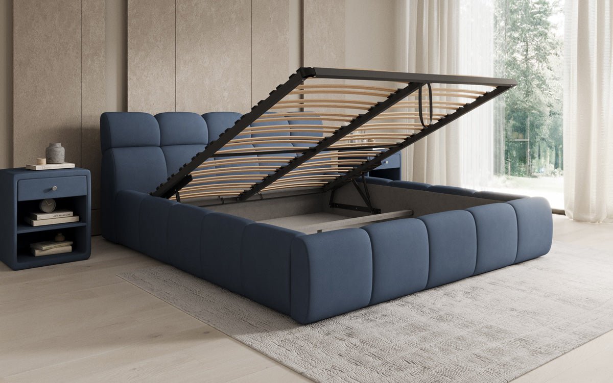 Designer polstret seng Dallas Stof med opbevaringsplads