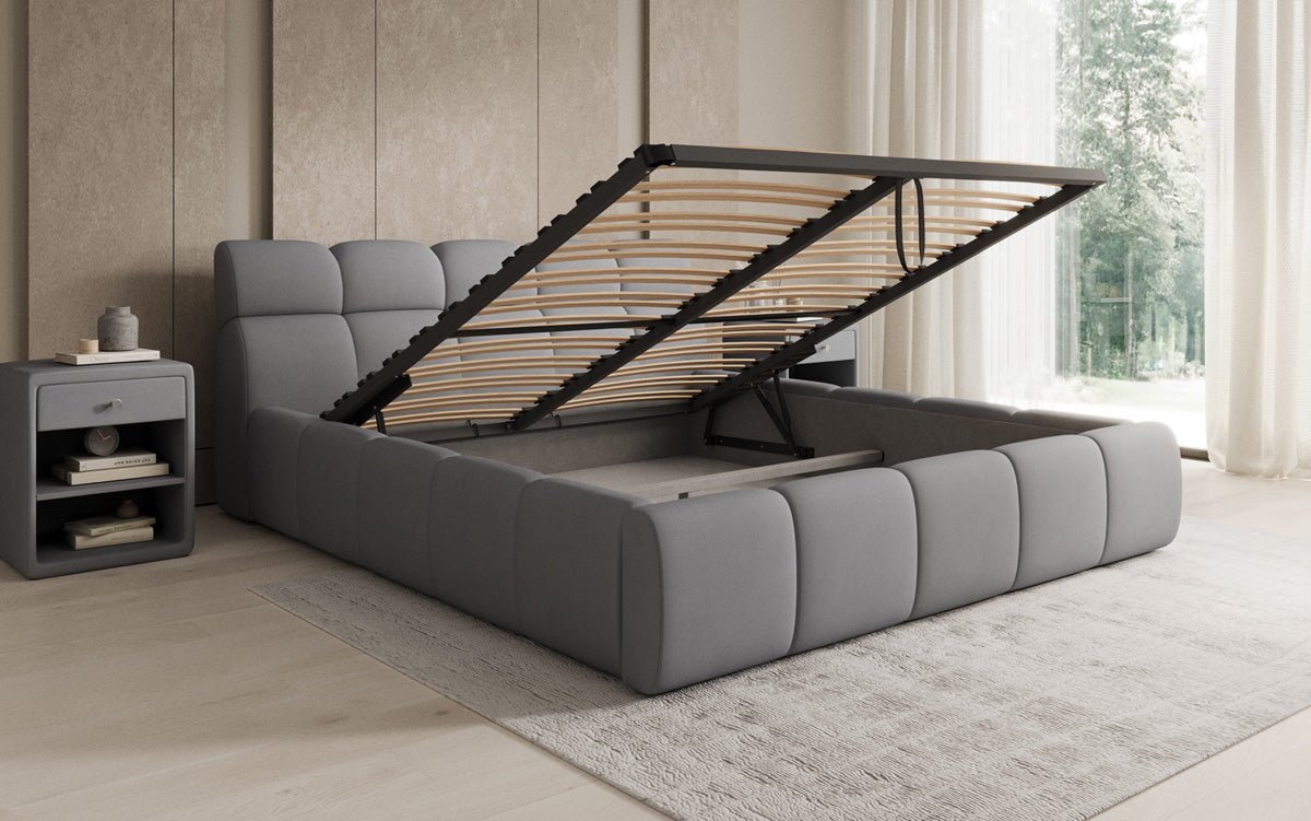 Designer polstret seng Dallas Stof med opbevaringsplads