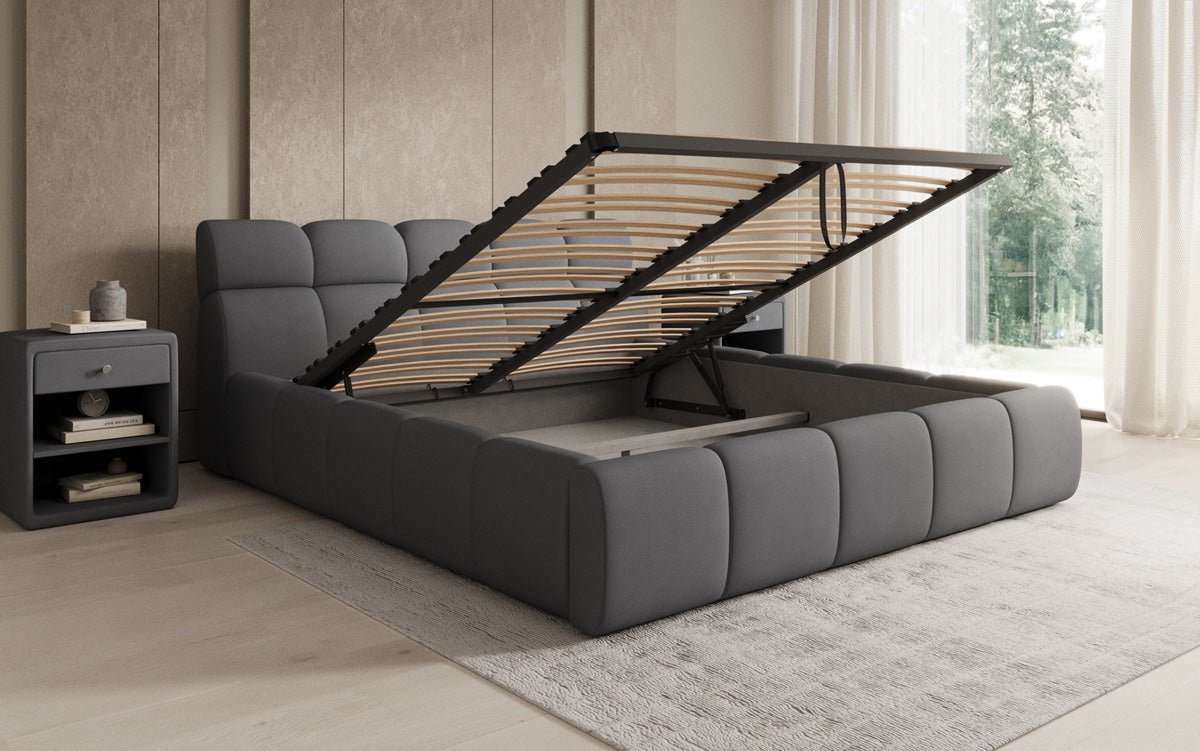 Designer polstret seng Dallas Stof med opbevaringsplads