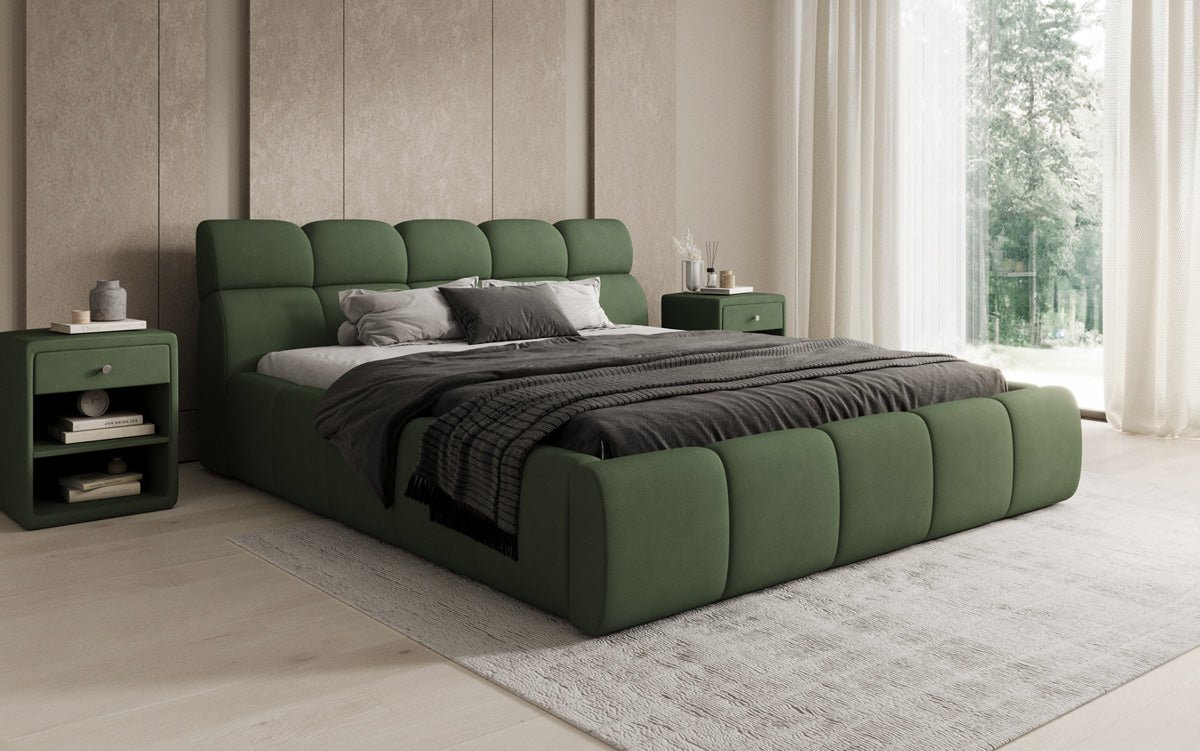 Designer polstret seng Dallas Stof med opbevaringsplads