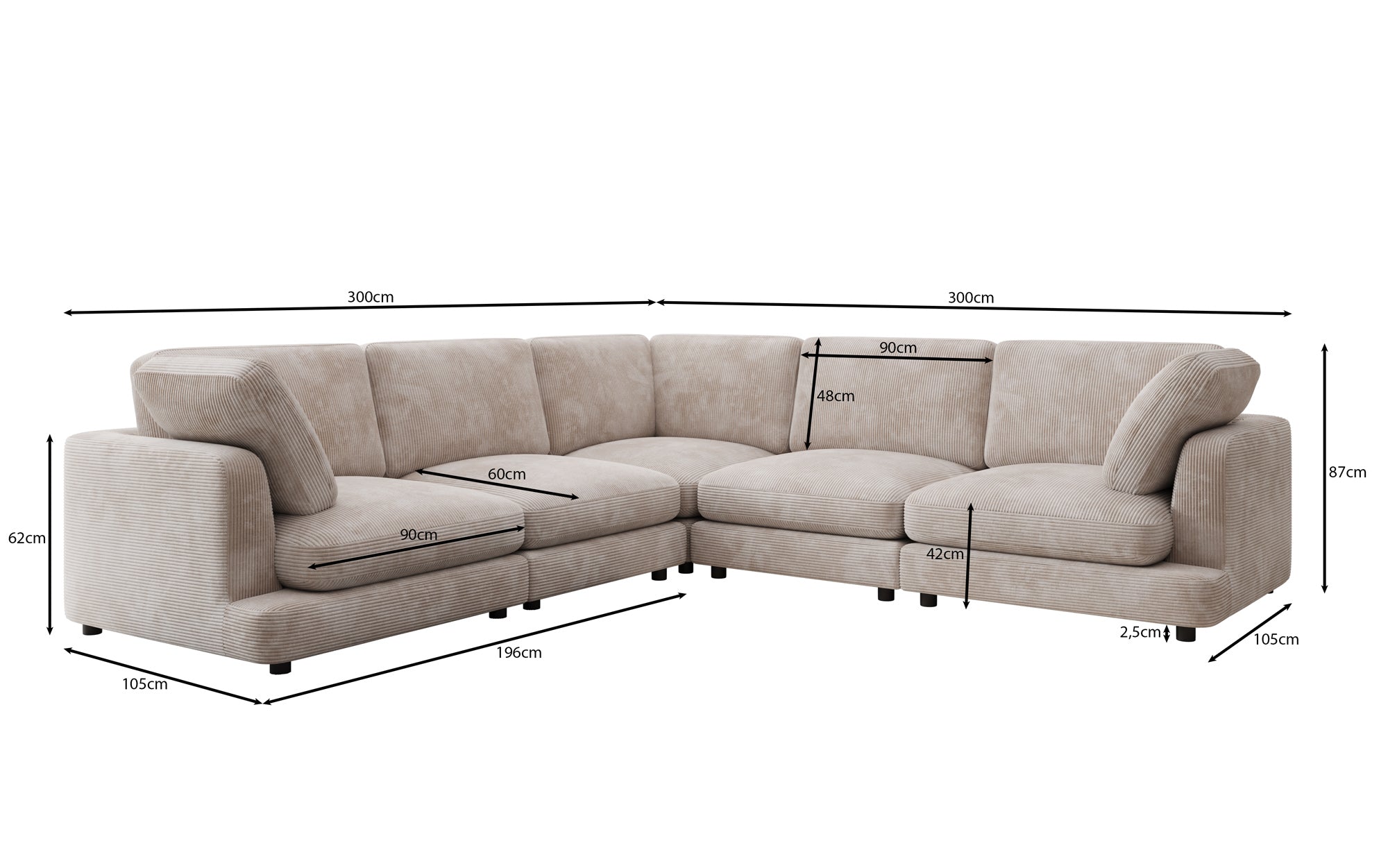 Designer Sofa Thalessa L Maxi i Cordfløjl