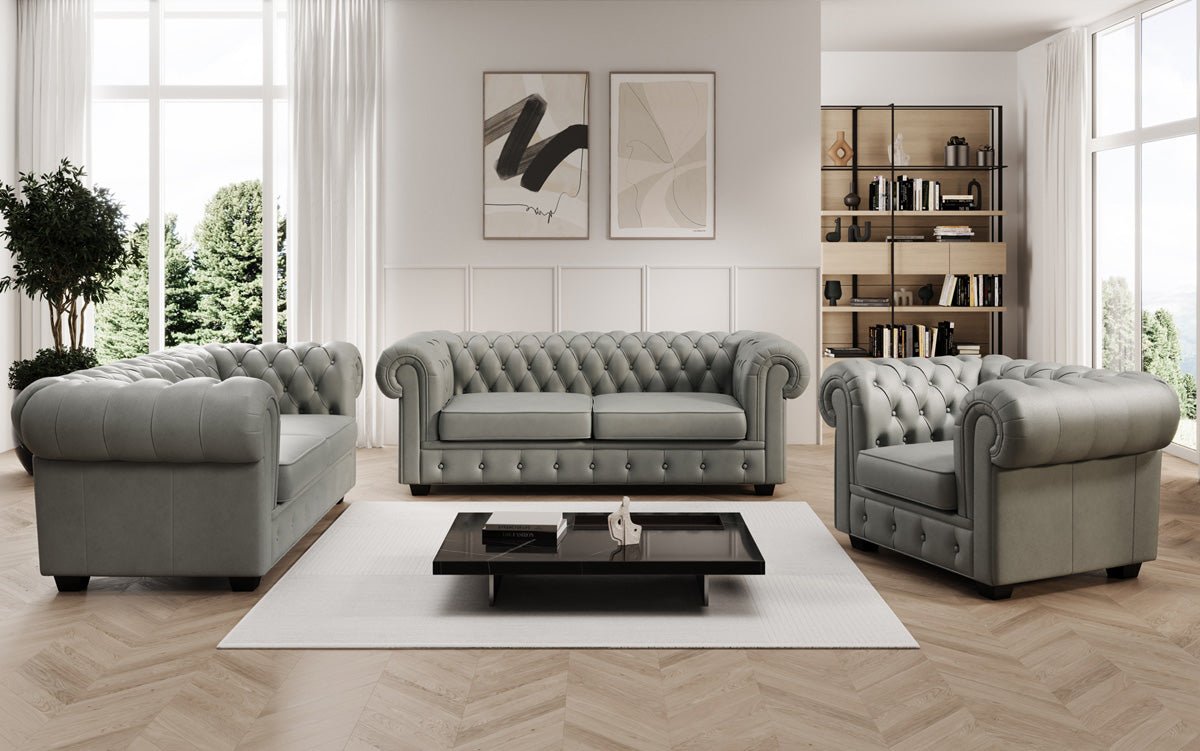 Chesterfield 3-personers sofa Royal i ægte læder