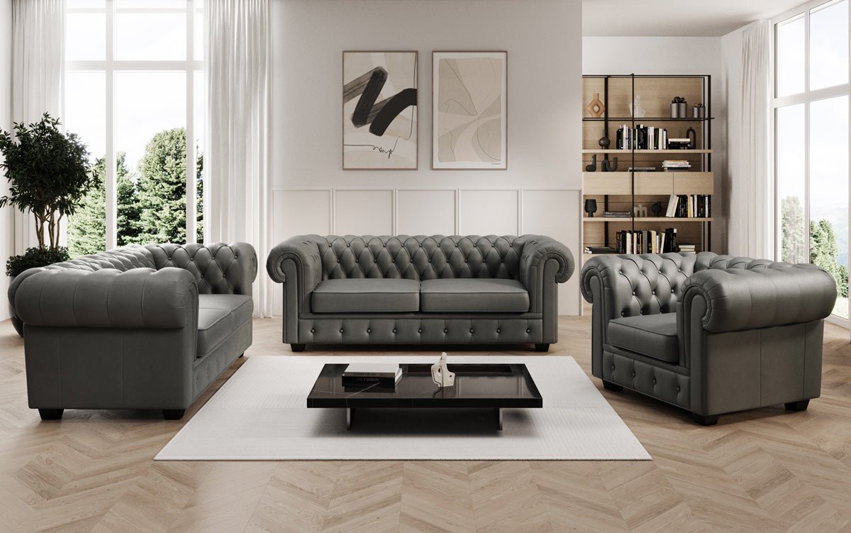 Chesterfield 3-personers sofa Royal i ægte læder
