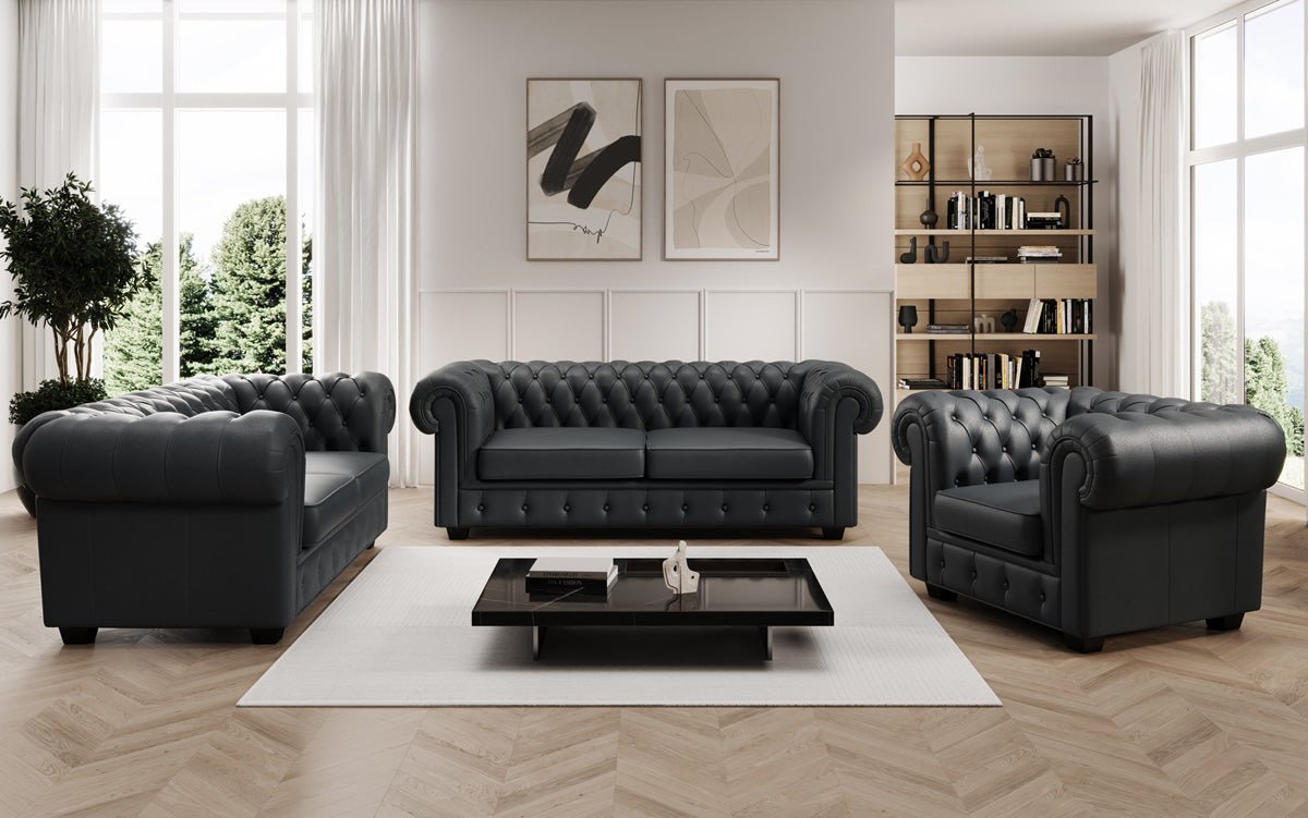 Chesterfield 3-personers sofa Royal i ægte læder