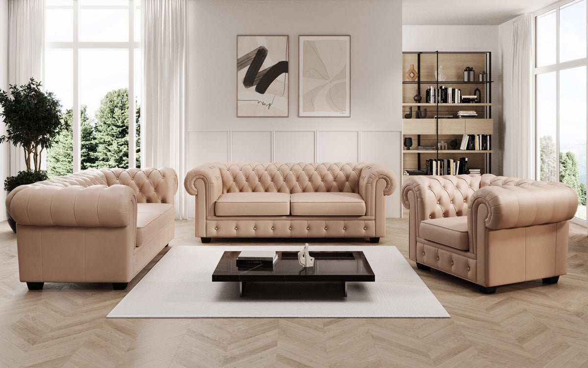 Chesterfield 3-personers sofa Royal i ægte læder