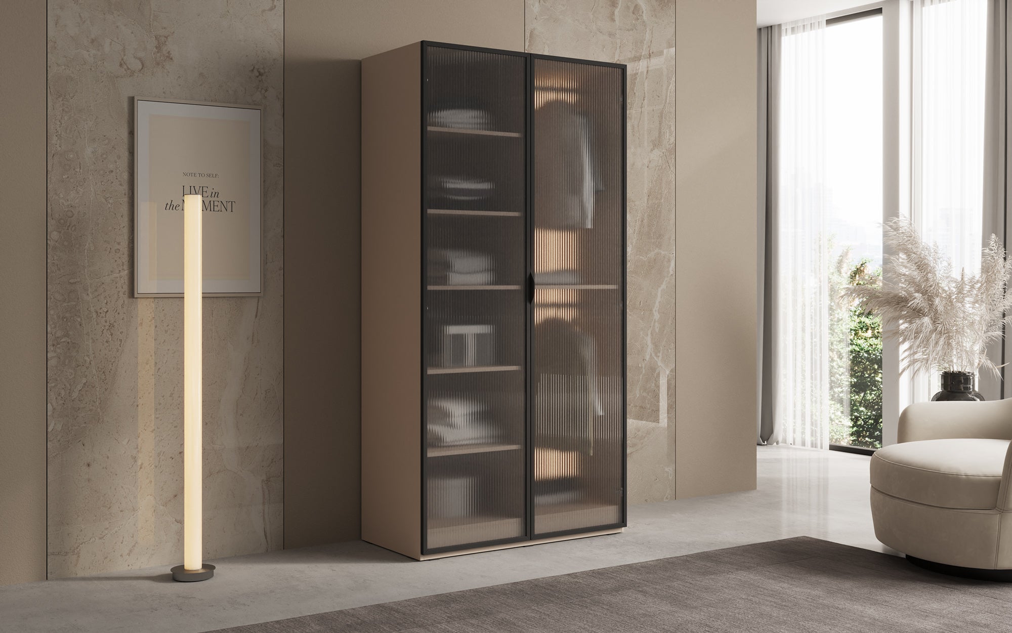 Modulo Arda – Design-garderobeskab med rippet glasfront