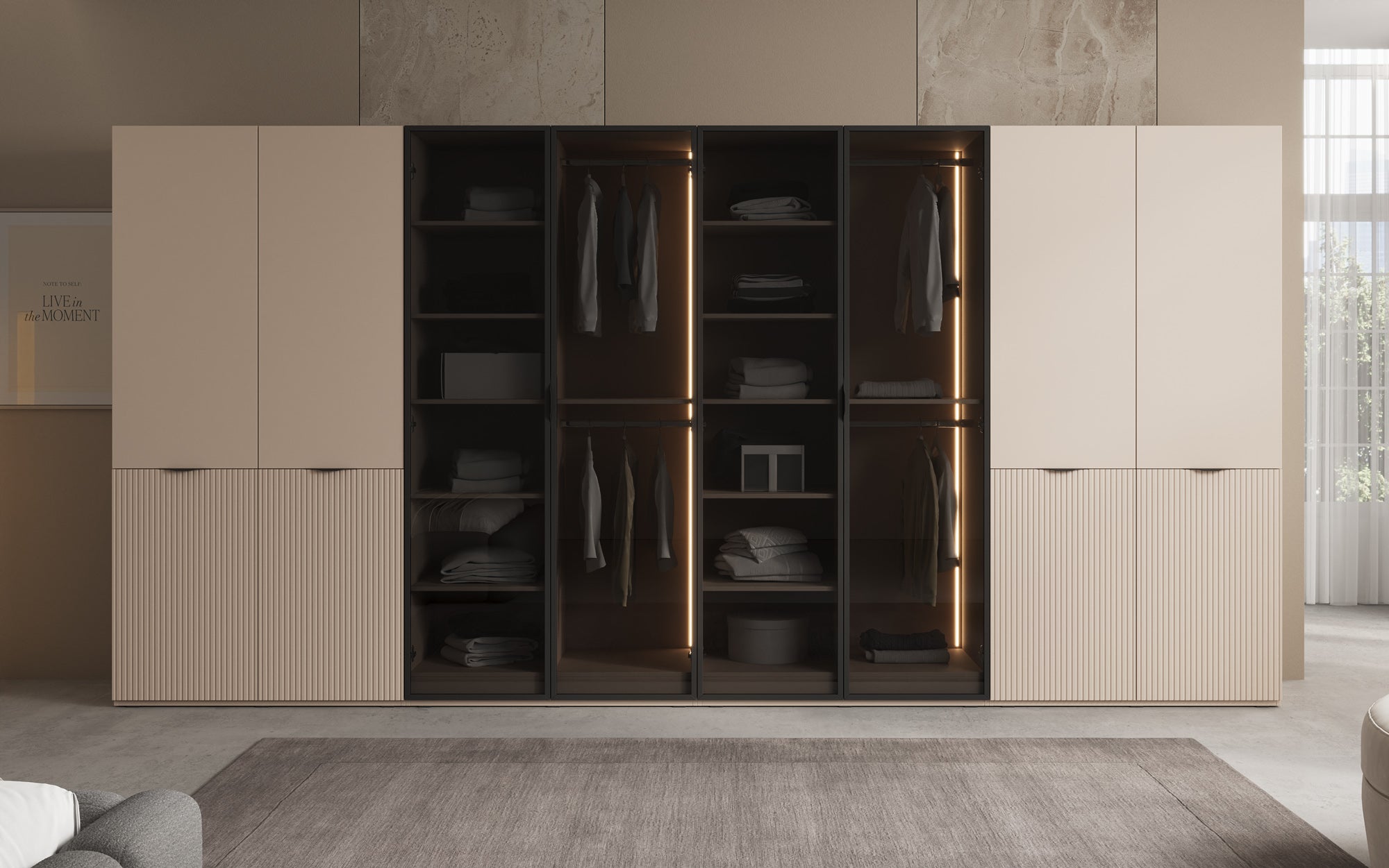 Modulo Verno – Modulært design-garderobeskab med glas- og strukturfront