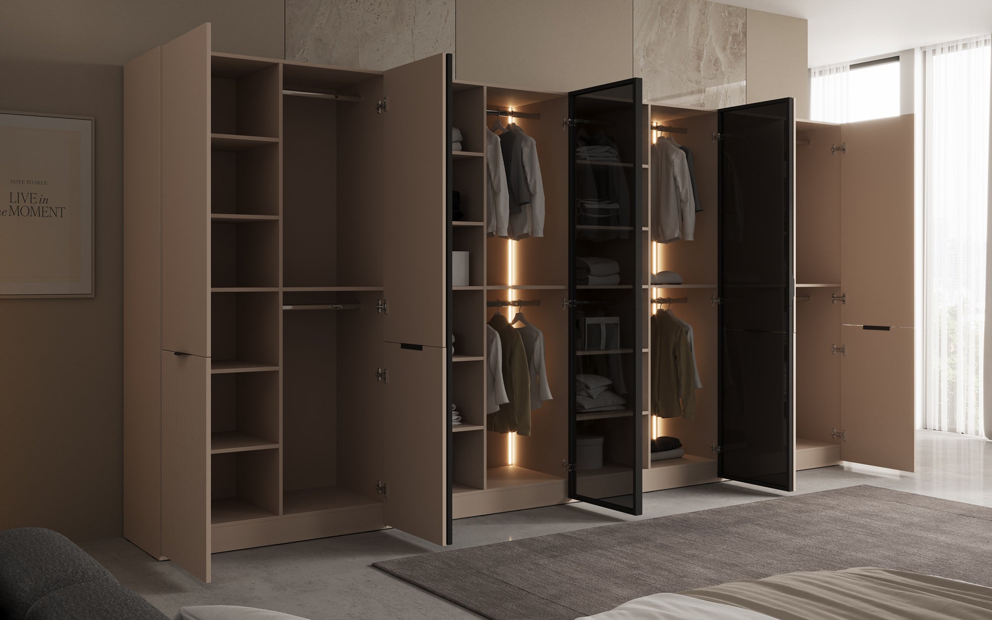 Modulo Verno – Modulært design-garderobeskab med glas- og strukturfront