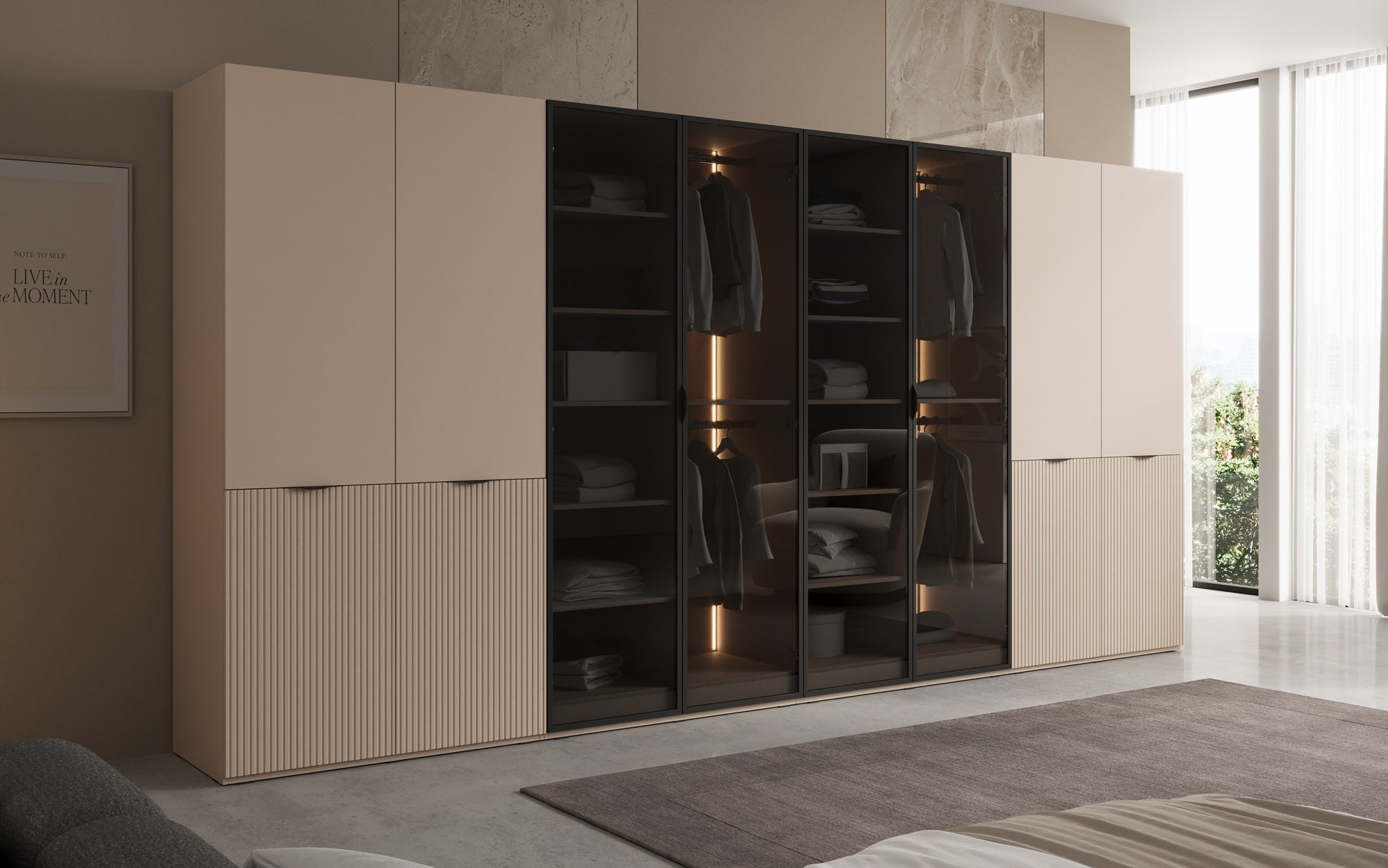 Modulo Verno – Modulært design-garderobeskab med glas- og strukturfront
