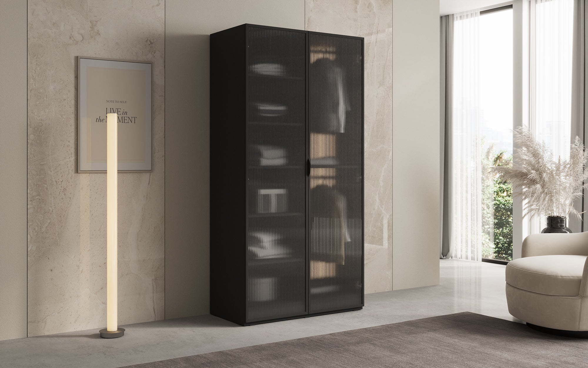 Modulo Arda – Design-garderobeskab med rippet glasfront