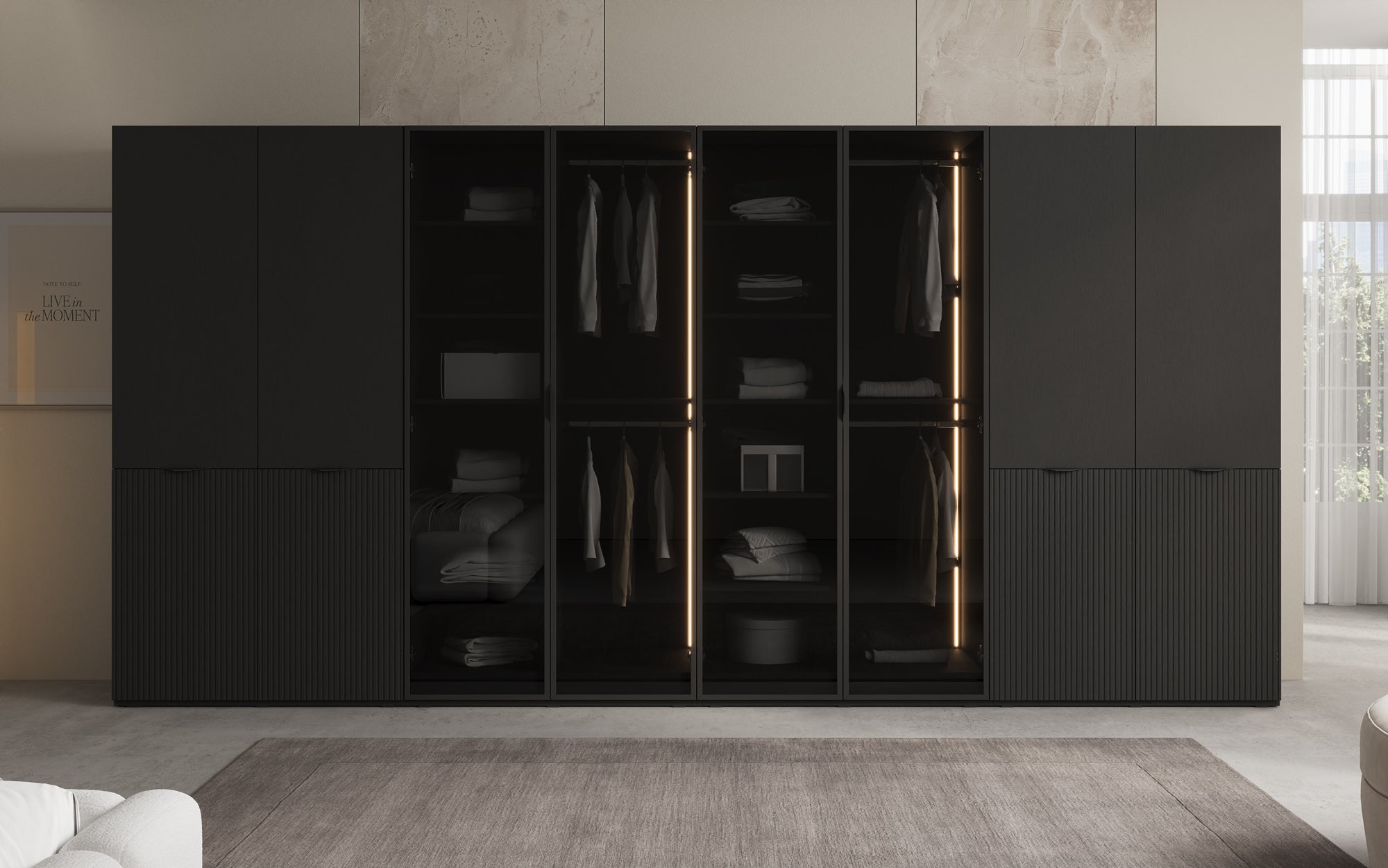Modulo Verno – Modulært design-garderobeskab med glas- og strukturfront