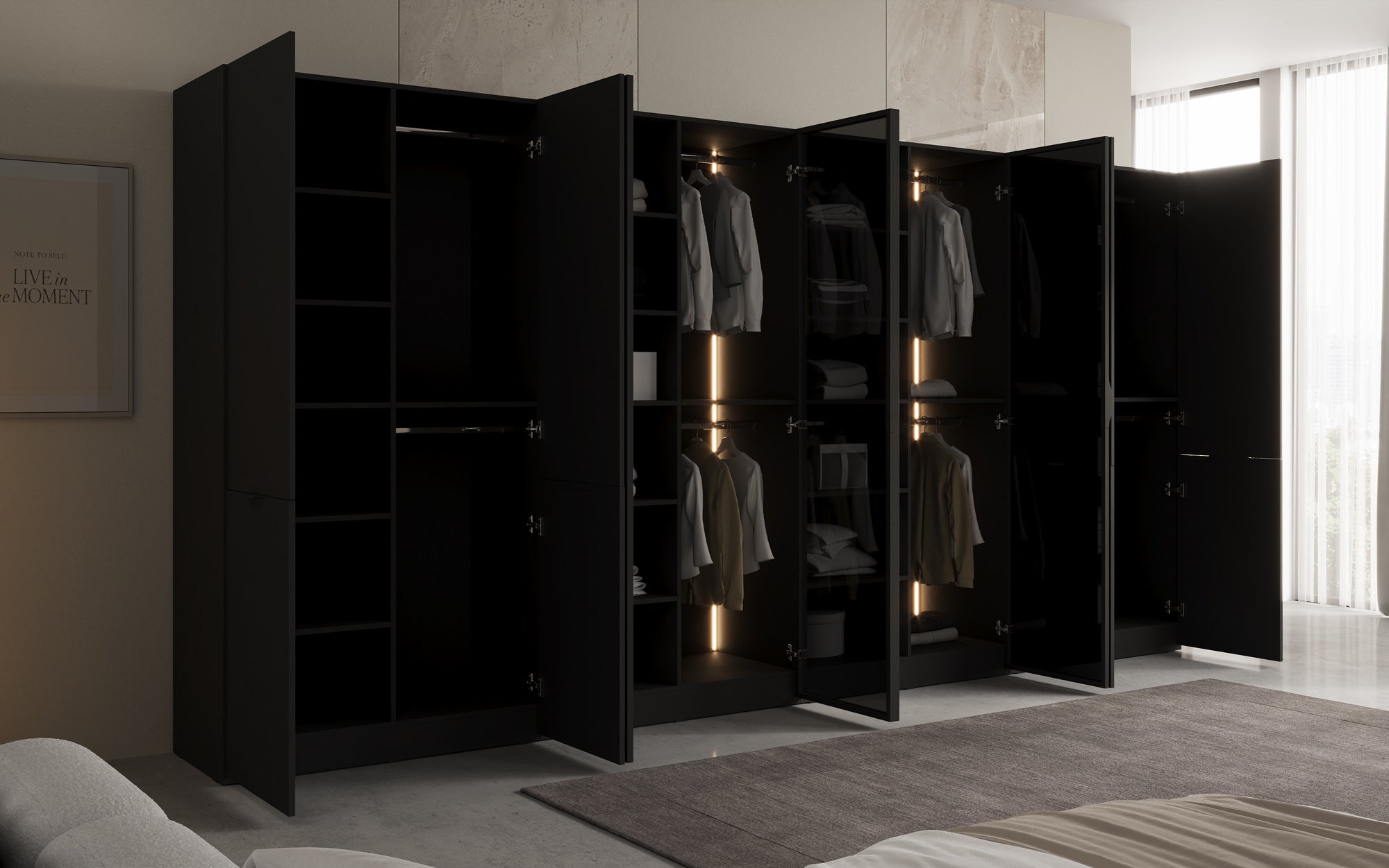 Modulo Verno – Modulært design-garderobeskab med glas- og strukturfront