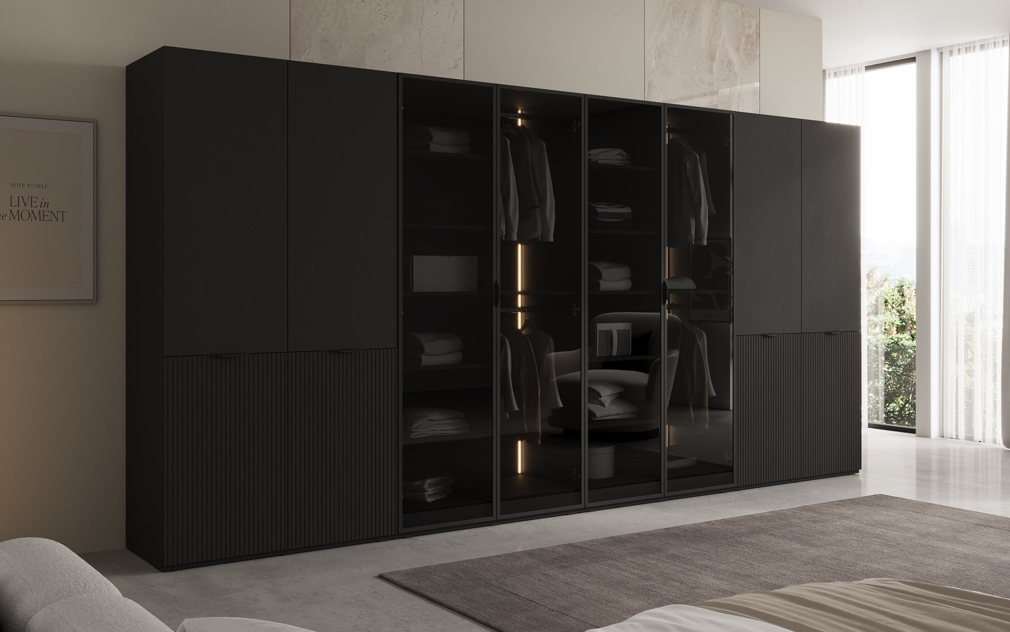 Modulo Verno – Modulært design-garderobeskab med glas- og strukturfront