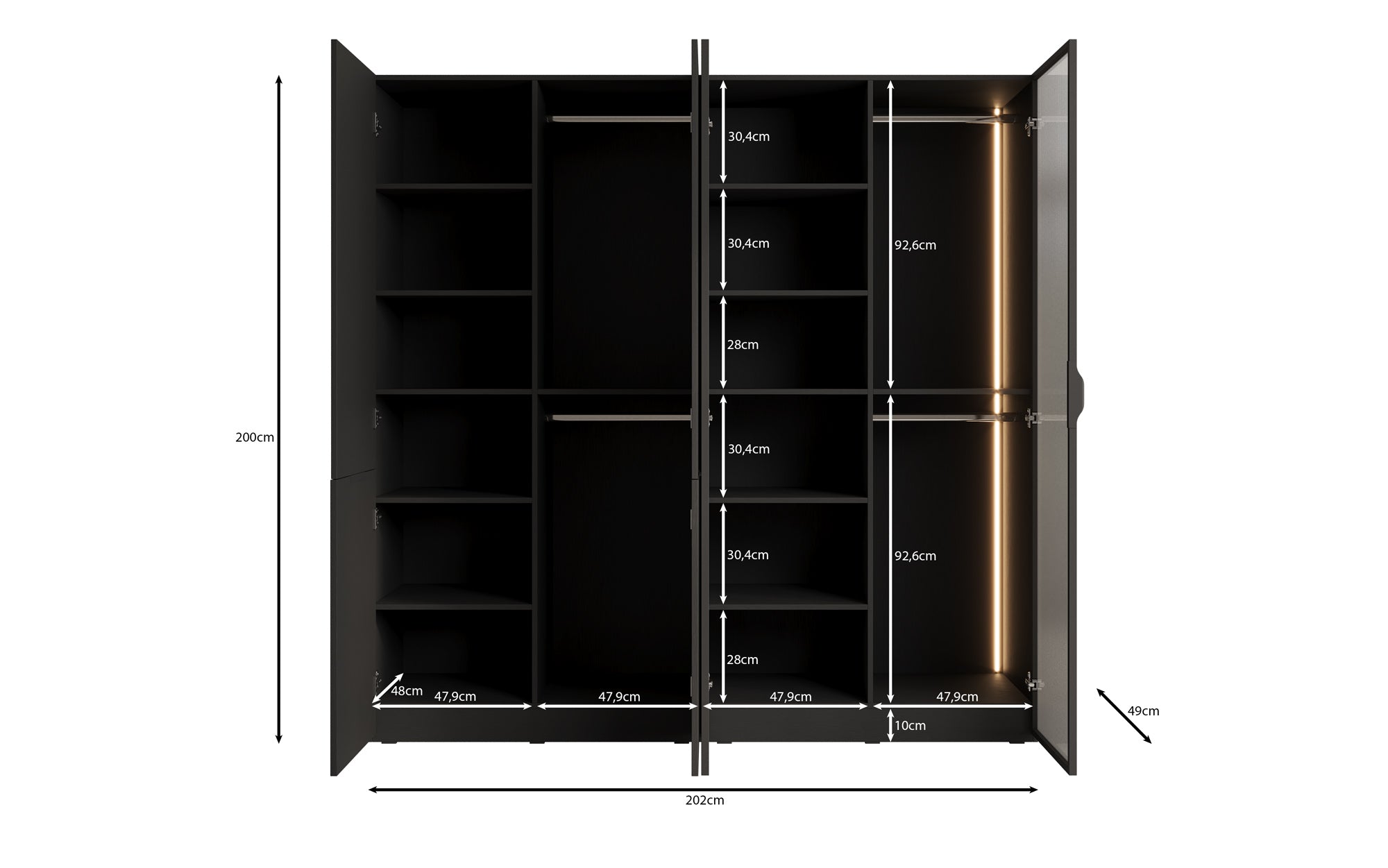 Modulo Ravo – Modulært klædeskab med rillede glasfront og strukturpanel