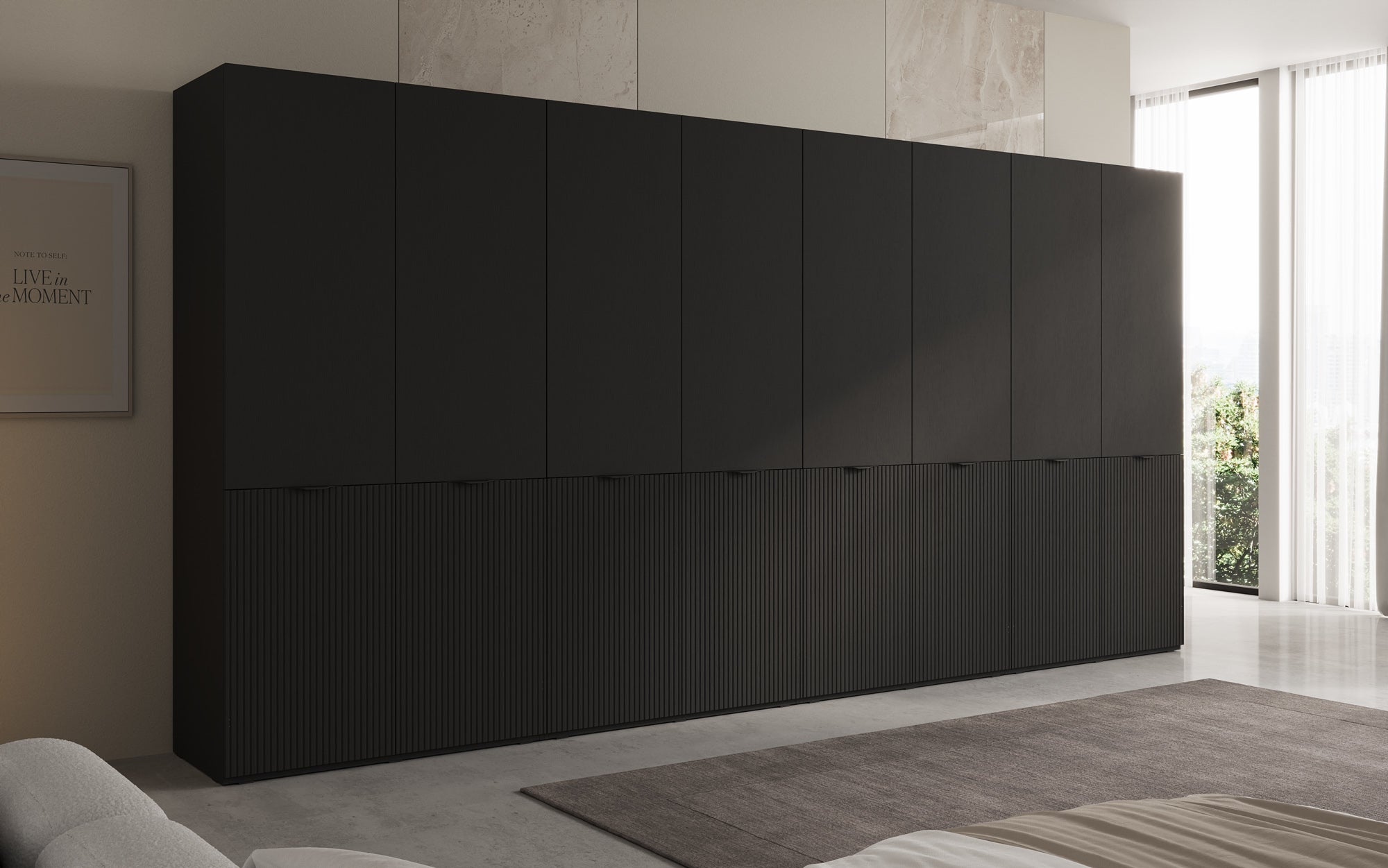 Modulo Faro XL – firemodulært design-garderobeskab med struktureret MDF-front