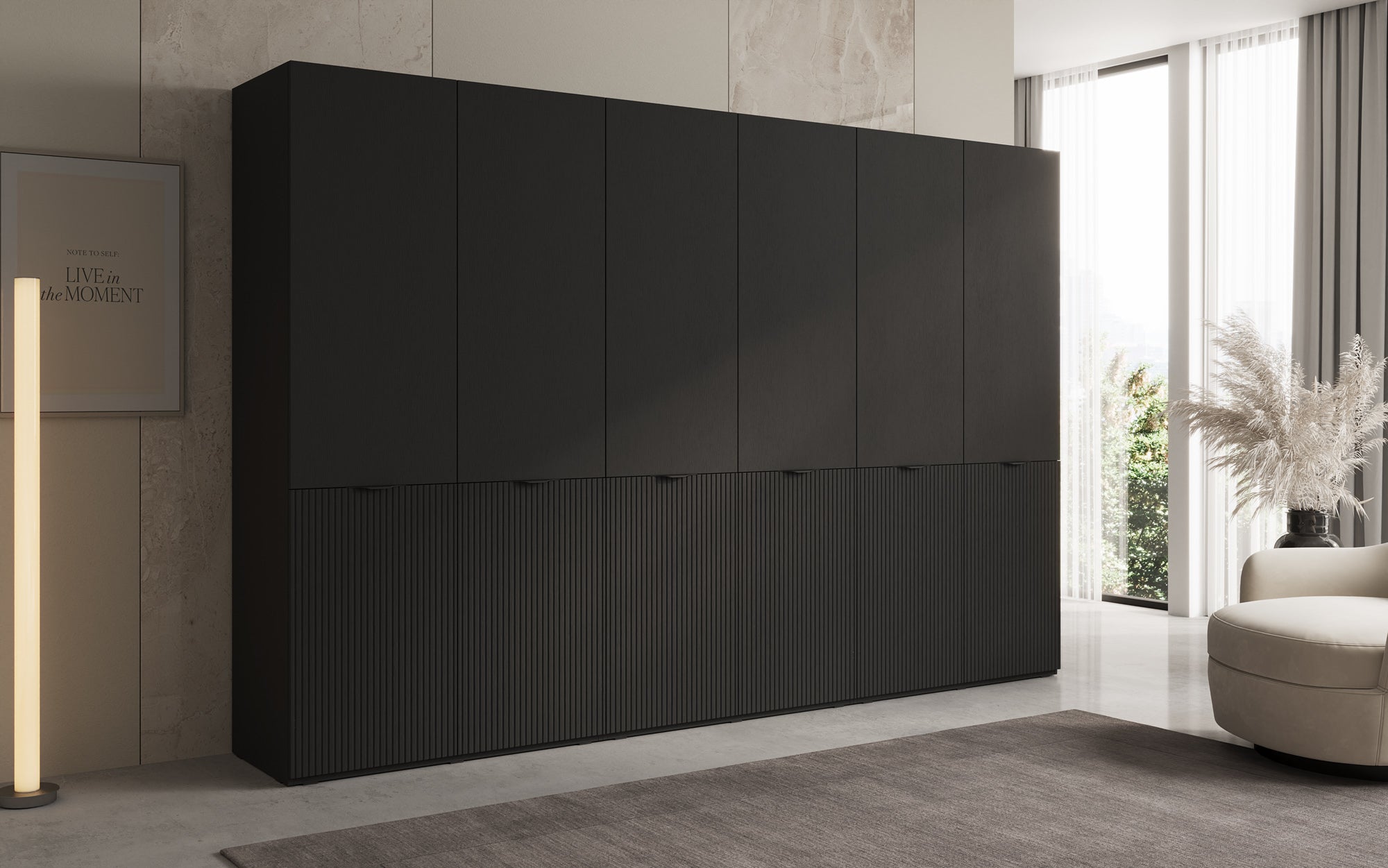 Modulo Faro – Tredelt design-garderobeskab med struktureret MDF-front