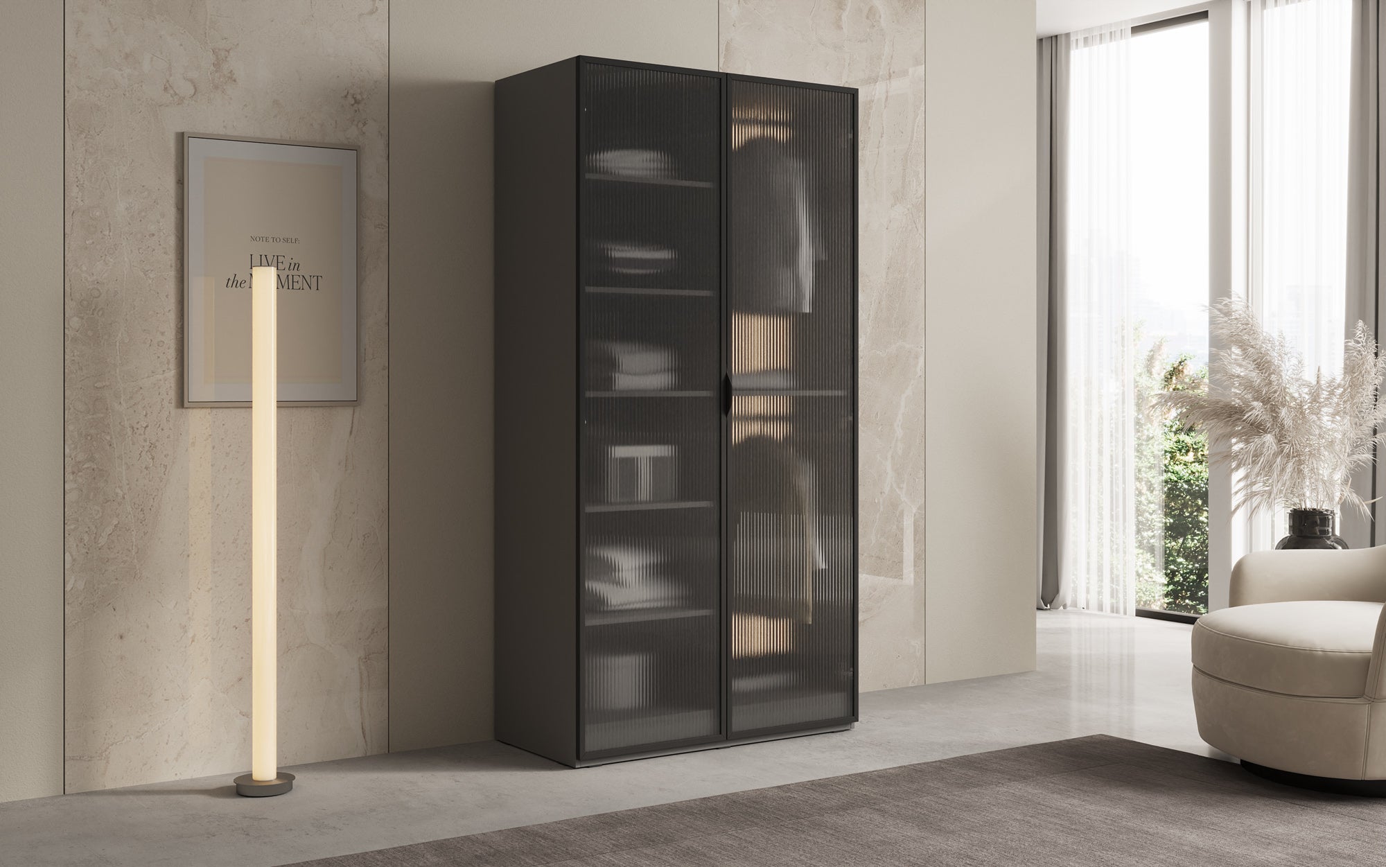 Modulo Arda – Design-garderobeskab med rippet glasfront