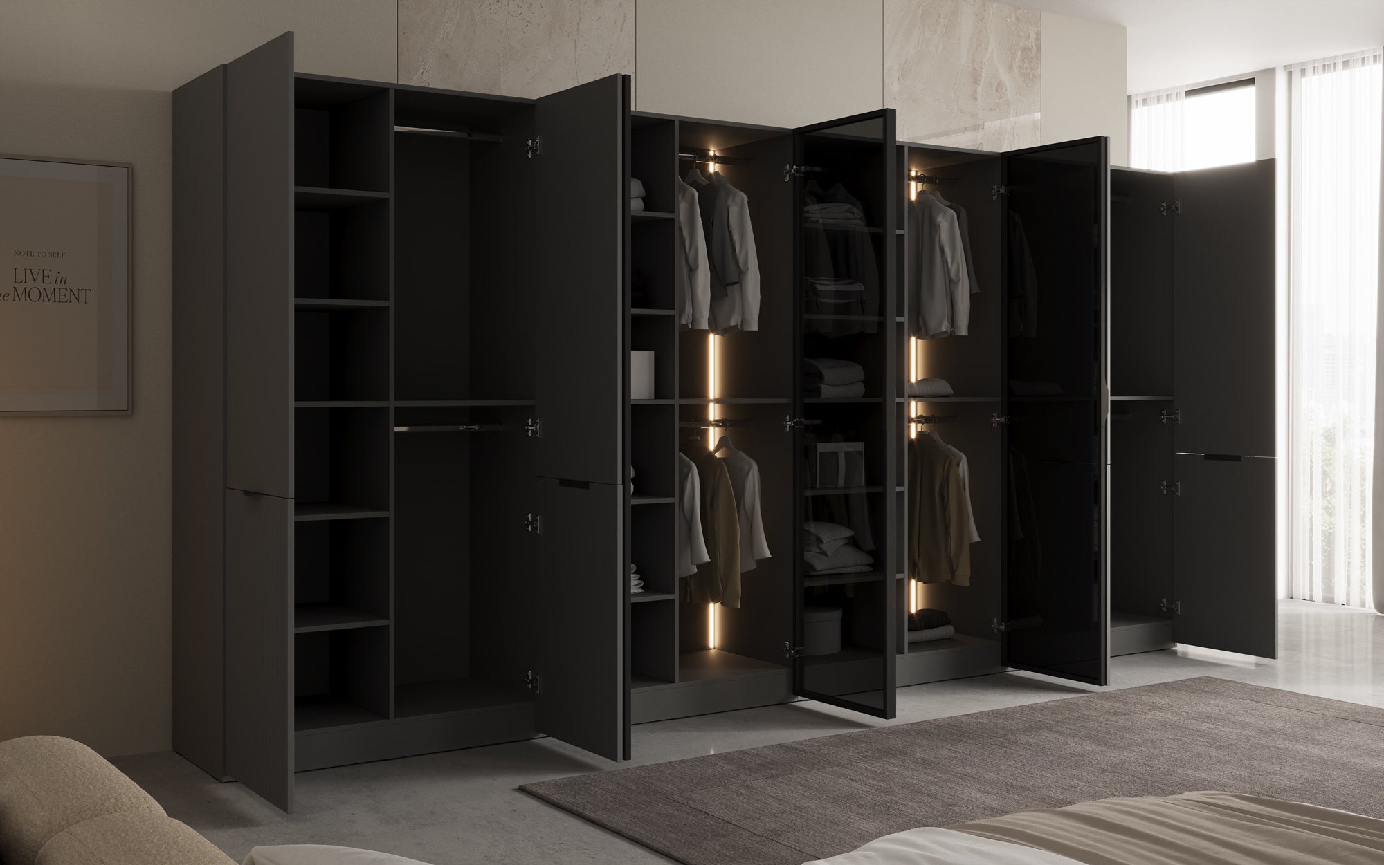 Modulo Verno – Modulært design-garderobeskab med glas- og strukturfront