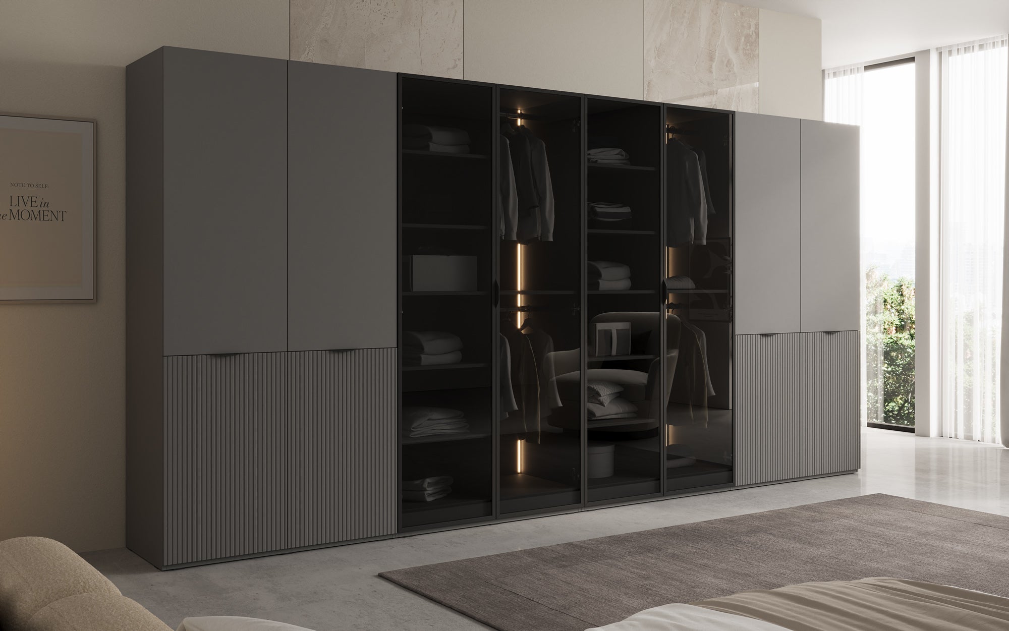 Modulo Verno – Modulært design-garderobeskab med glas- og strukturfront