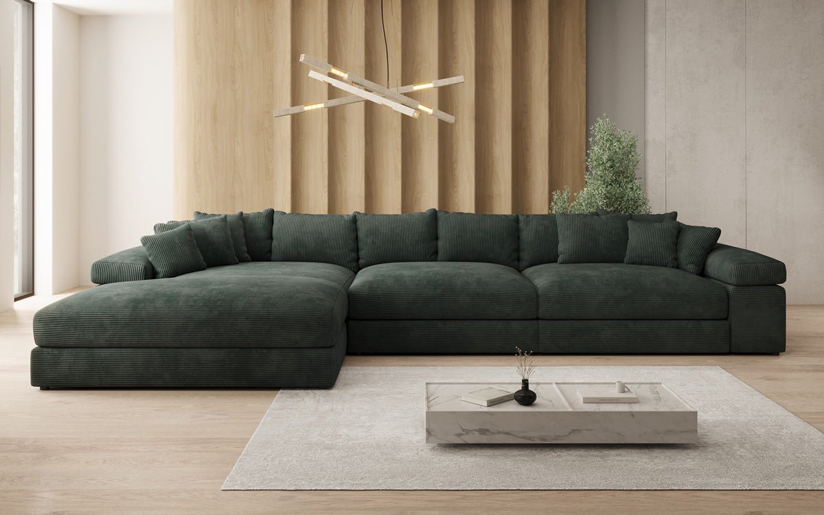 Designer Sofa Bernardo L Maxi med bred ottoman i Cordfløjl