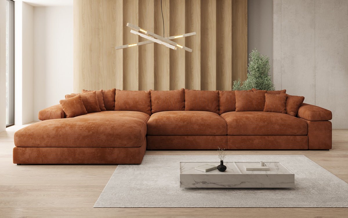 Designer Sofa Bernardo L Maxi med bred ottoman i Cordfløjl