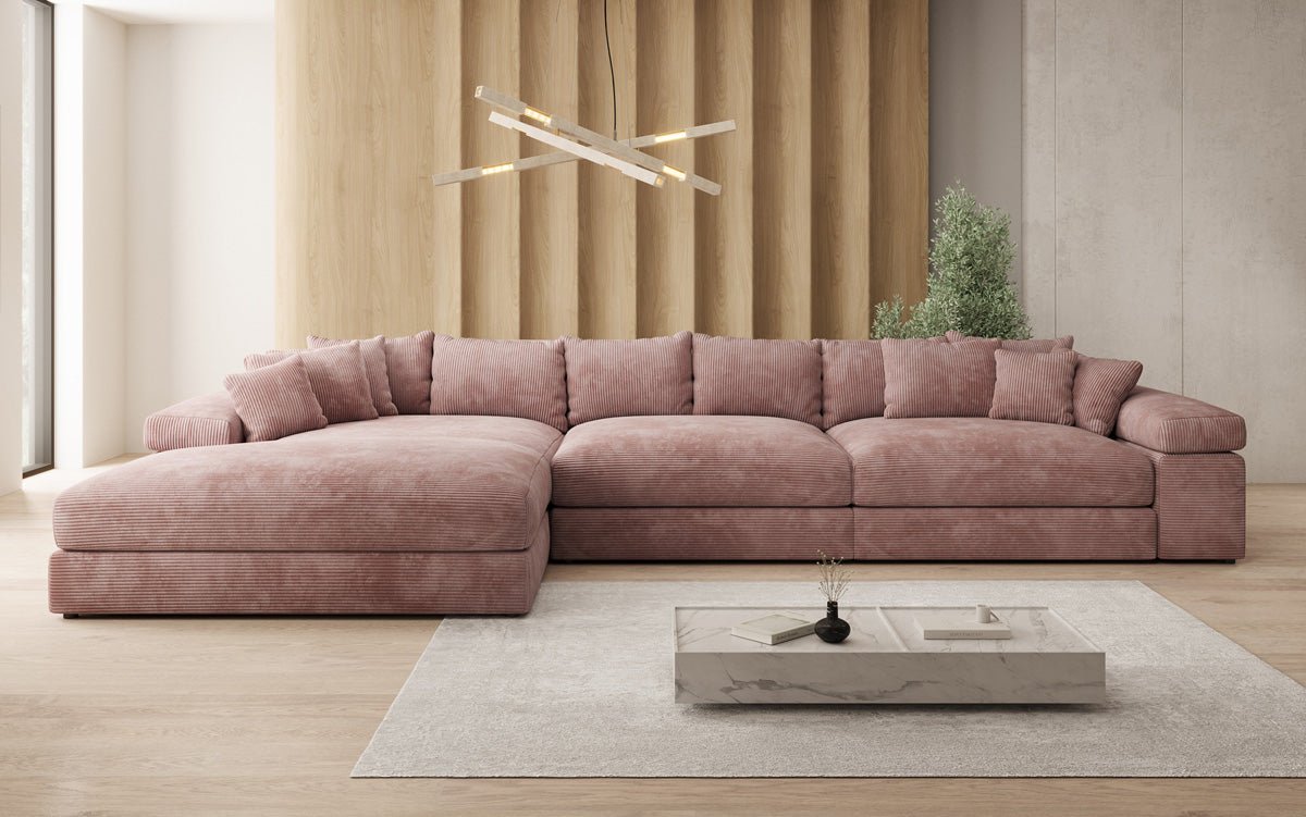 Designer Sofa Bernardo L Maxi med bred ottoman i Cordfløjl