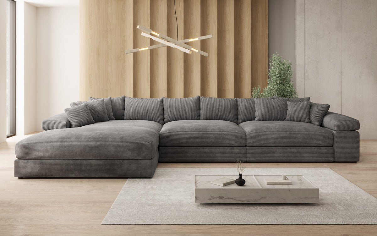 Designer Sofa Bernardo L Maxi med bred ottoman i Cordfløjl