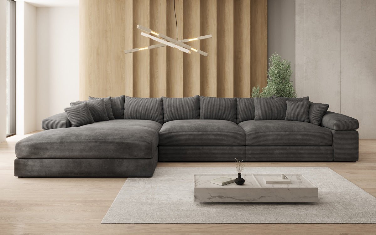 Designer Sofa Bernardo L Maxi med bred ottoman i Cordfløjl