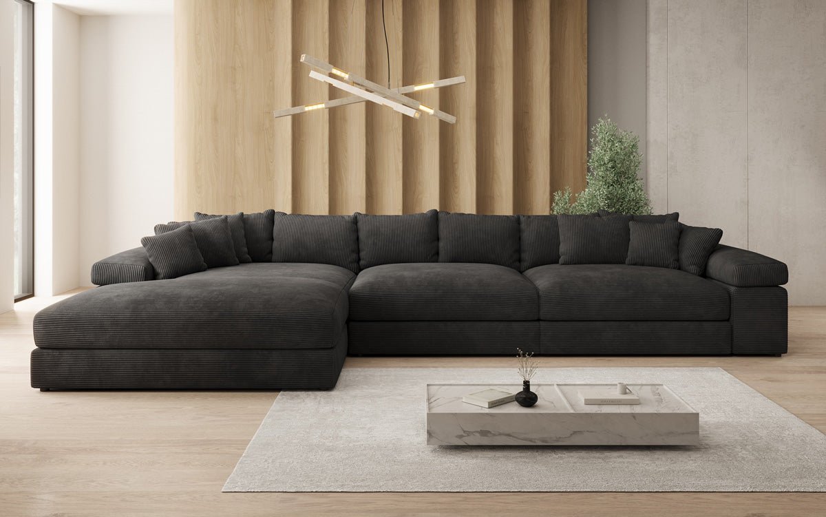 Designer Sofa Bernardo L Maxi med bred ottoman i Cordfløjl