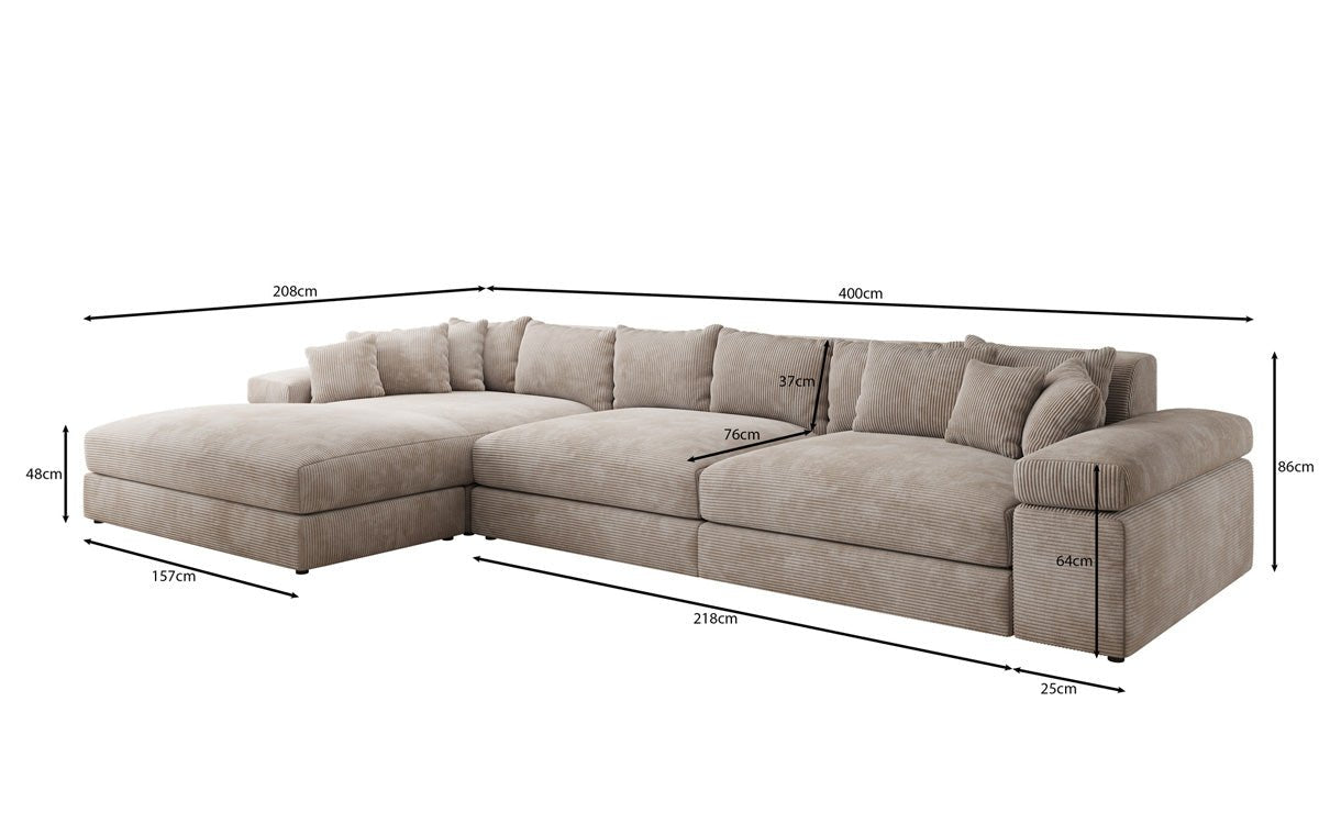 Designer Sofa Bernardo L Maxi med bred ottoman i Cordfløjl