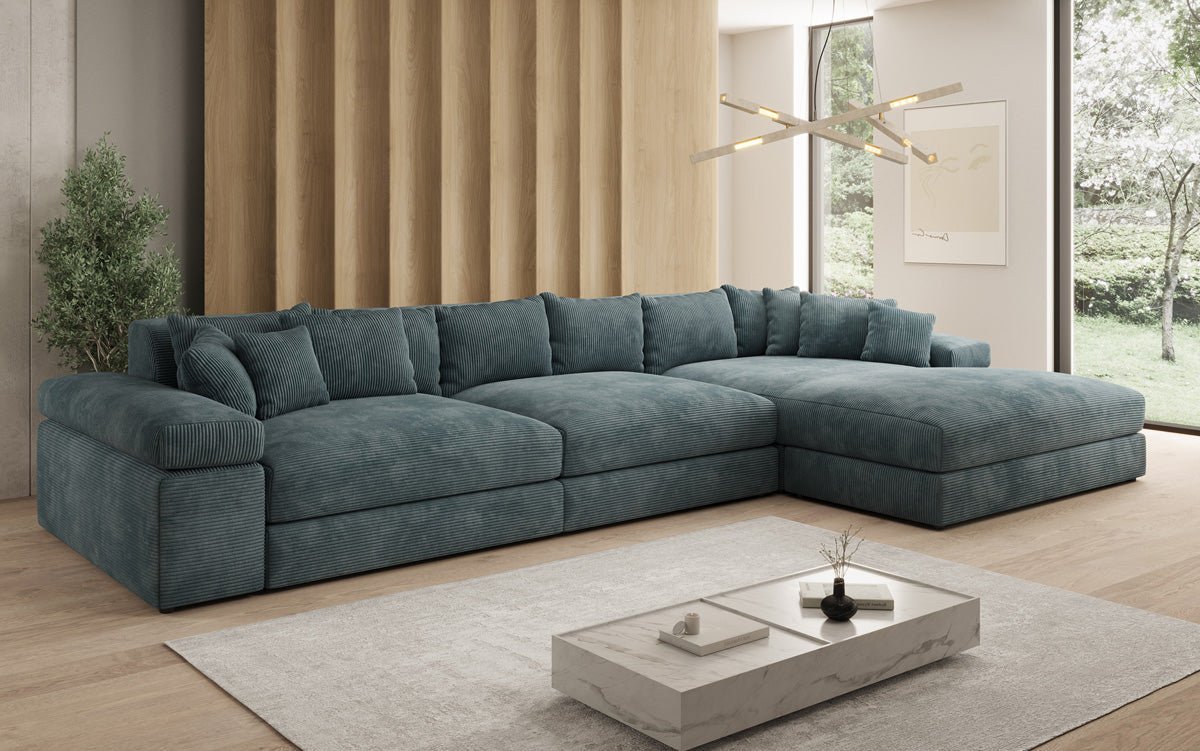 Designer Sofa Bernardo L Maxi med bred ottoman i Cordfløjl